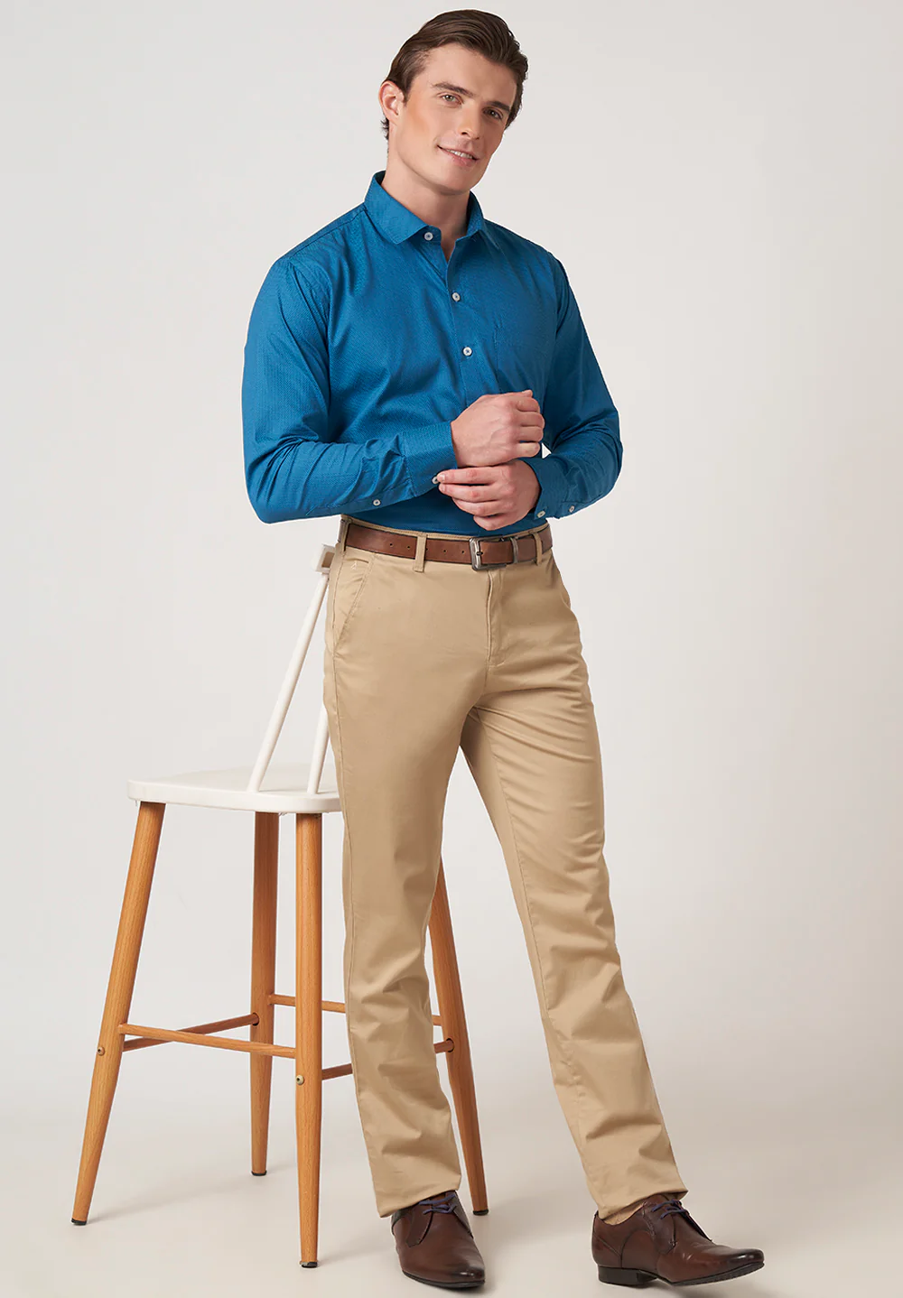 Men Blue Slim Fit Formal Shirt - Image 3