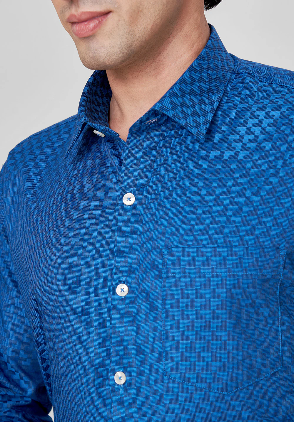 Men Blue Slim Fit Formal Shirt - Image 3