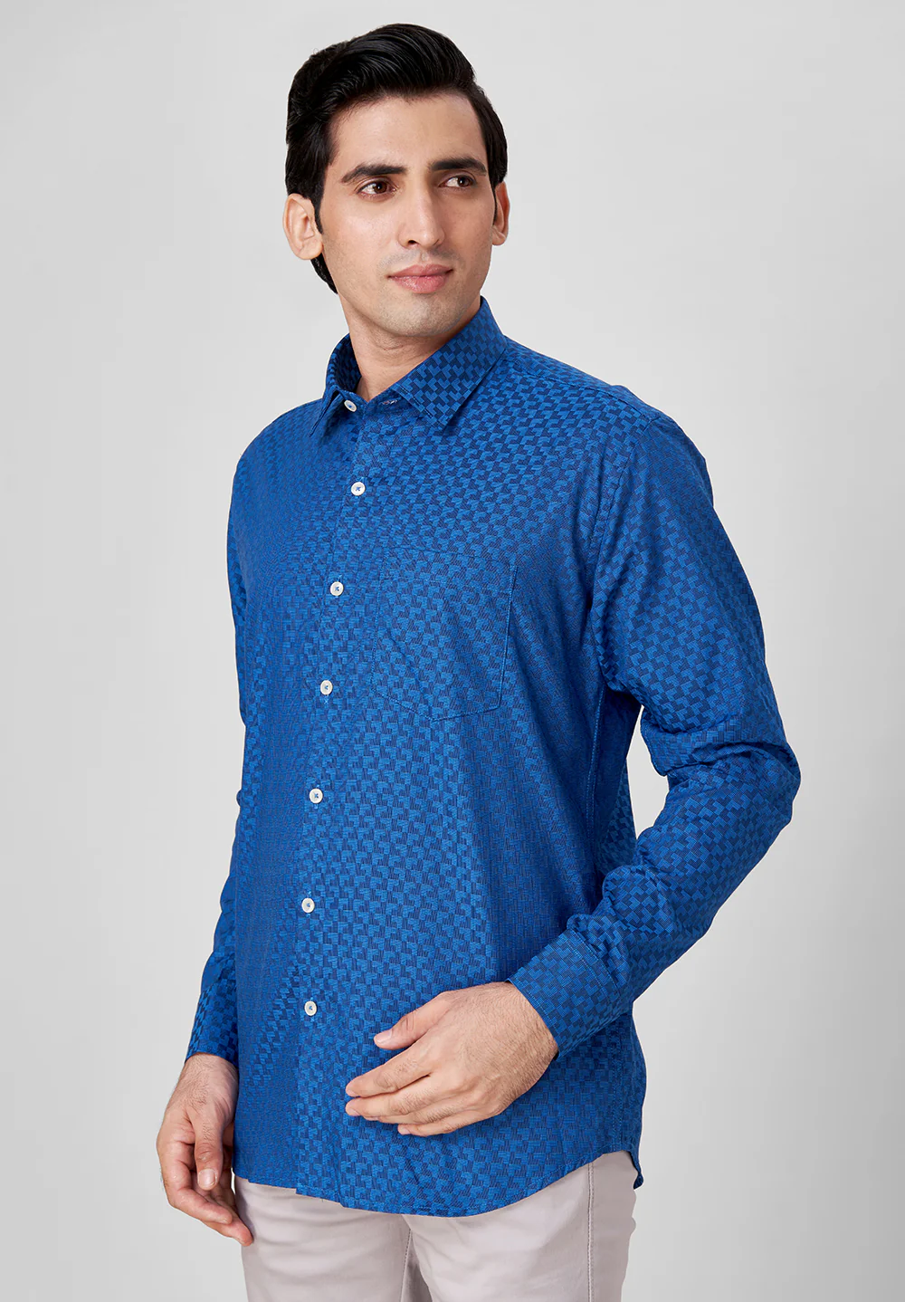 Men Blue Slim Fit Formal Shirt - Image 4