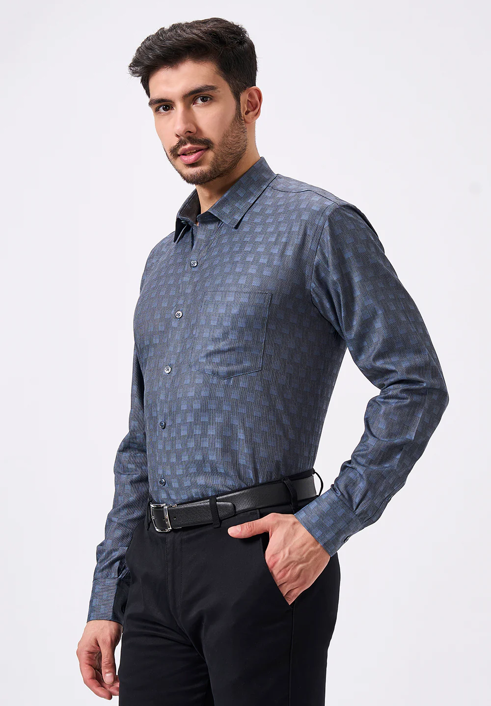 Men Blue Regular Fit Formal Shirt - Image 3