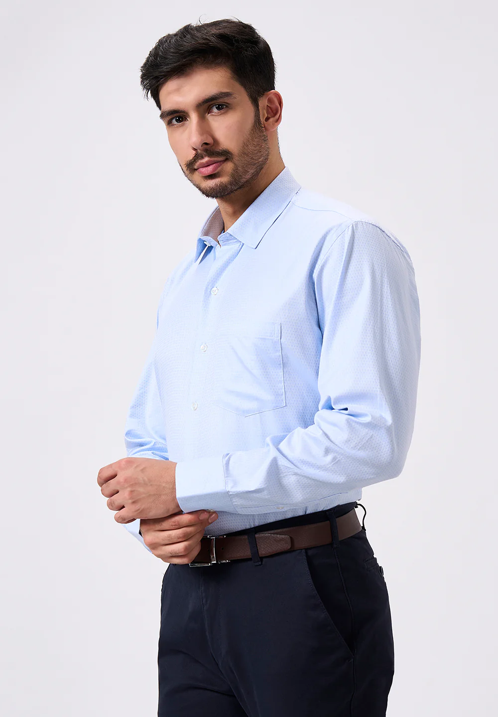 Men Blue Regular Fit Formal Shirt - Image 4