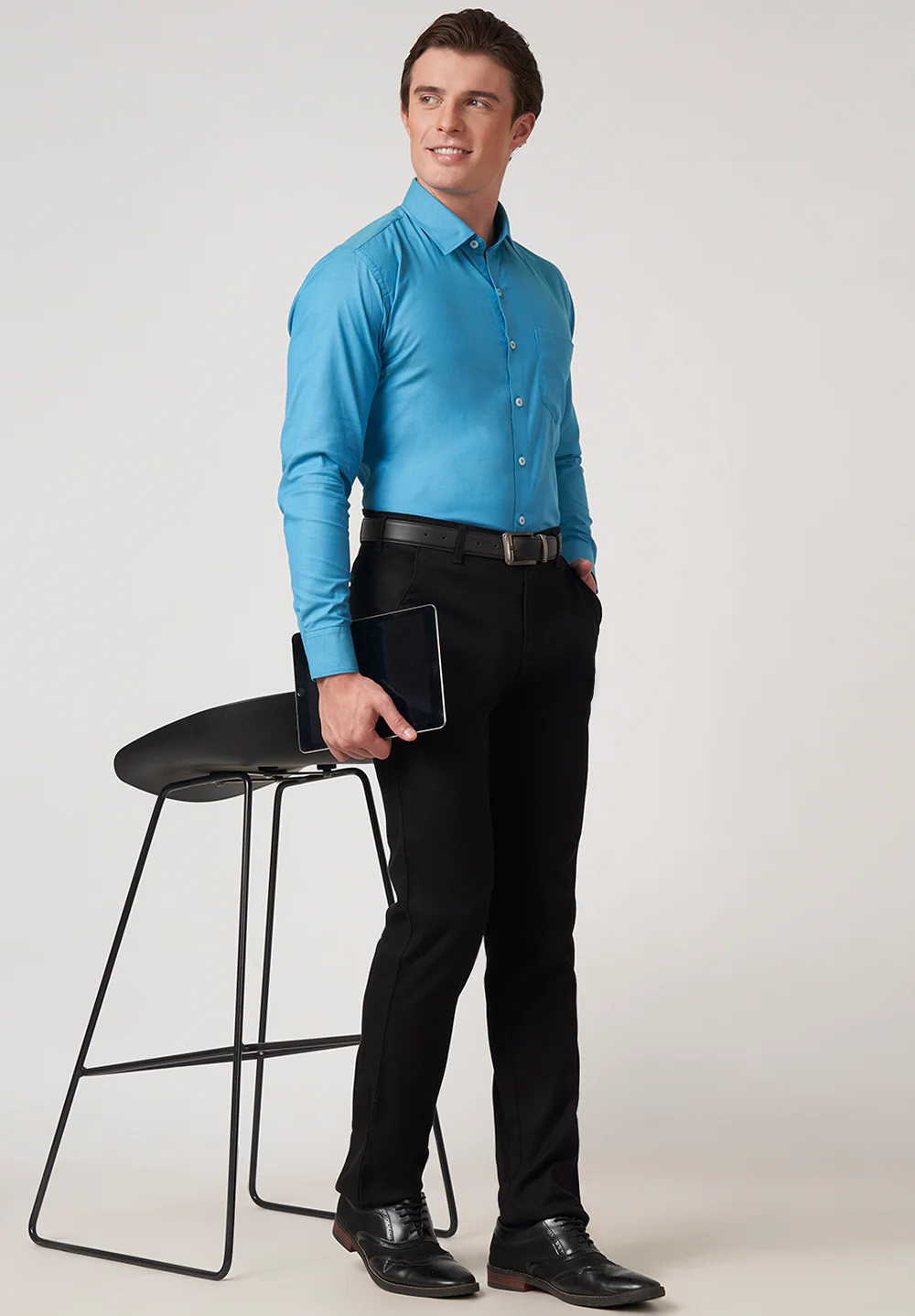 Men Blue Slim Fit Formal Shirt - Image 5