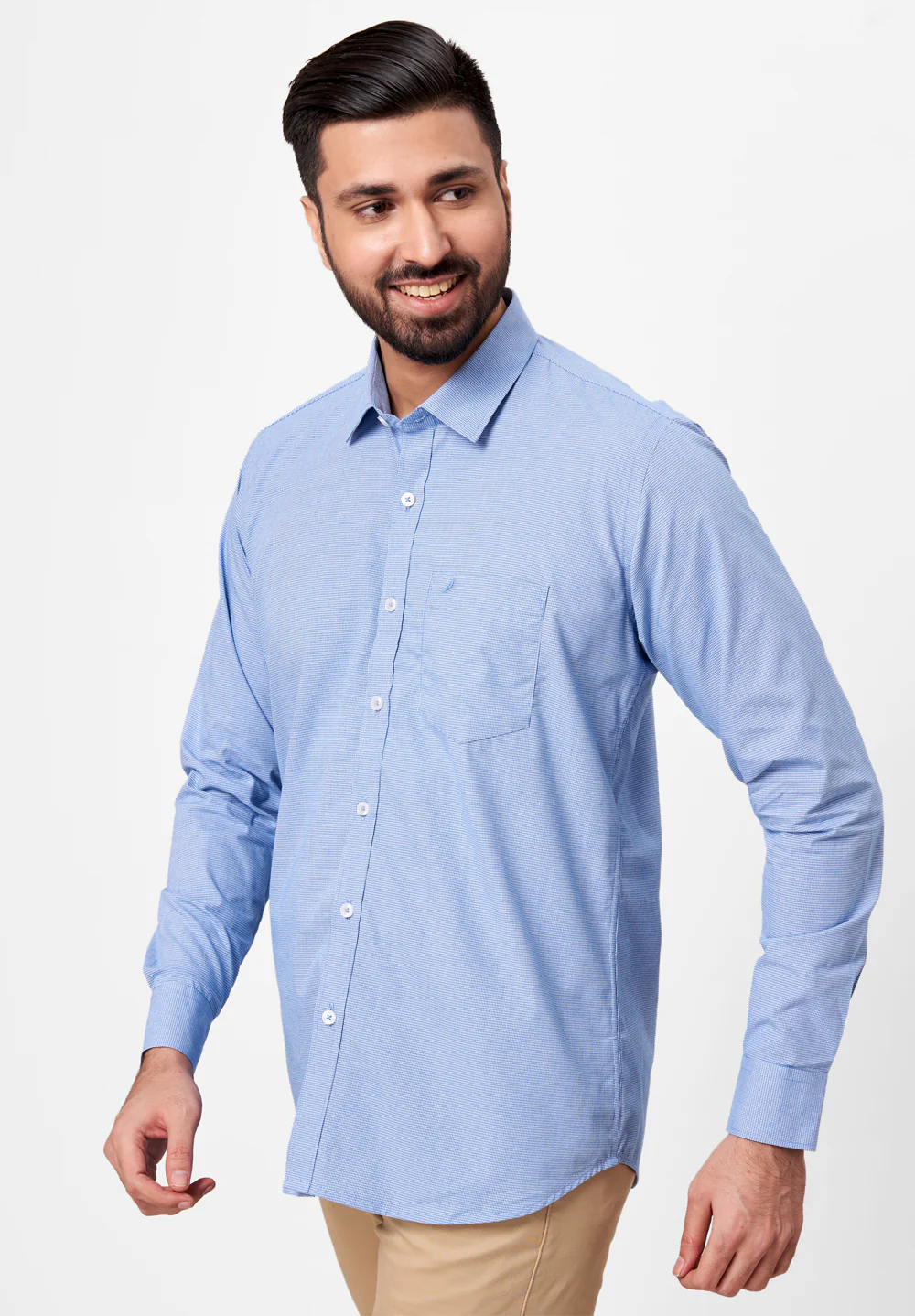 Men Blue Slim Fit Formal Shirt - Image 4