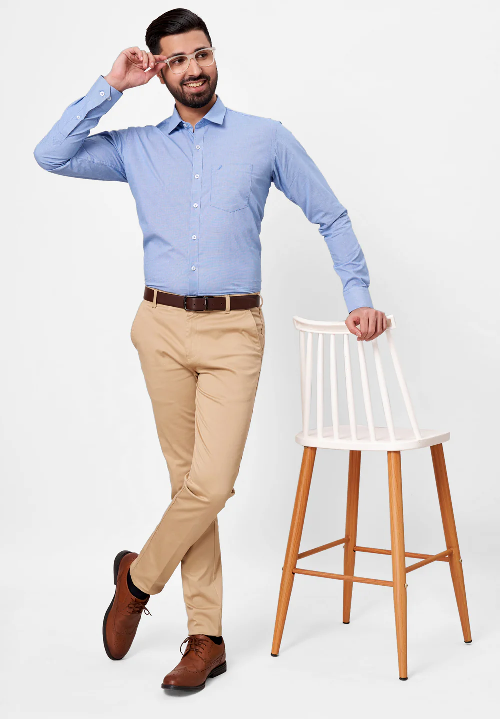Men Blue Slim Fit Formal Shirt - Image 5