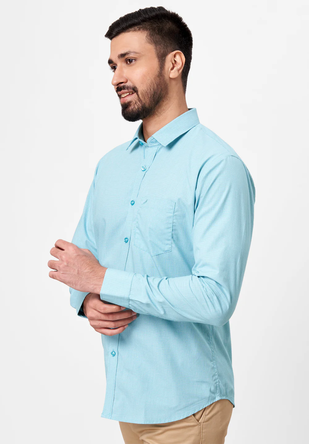 Men Blue Slim Fit Formal Shirt - Image 4