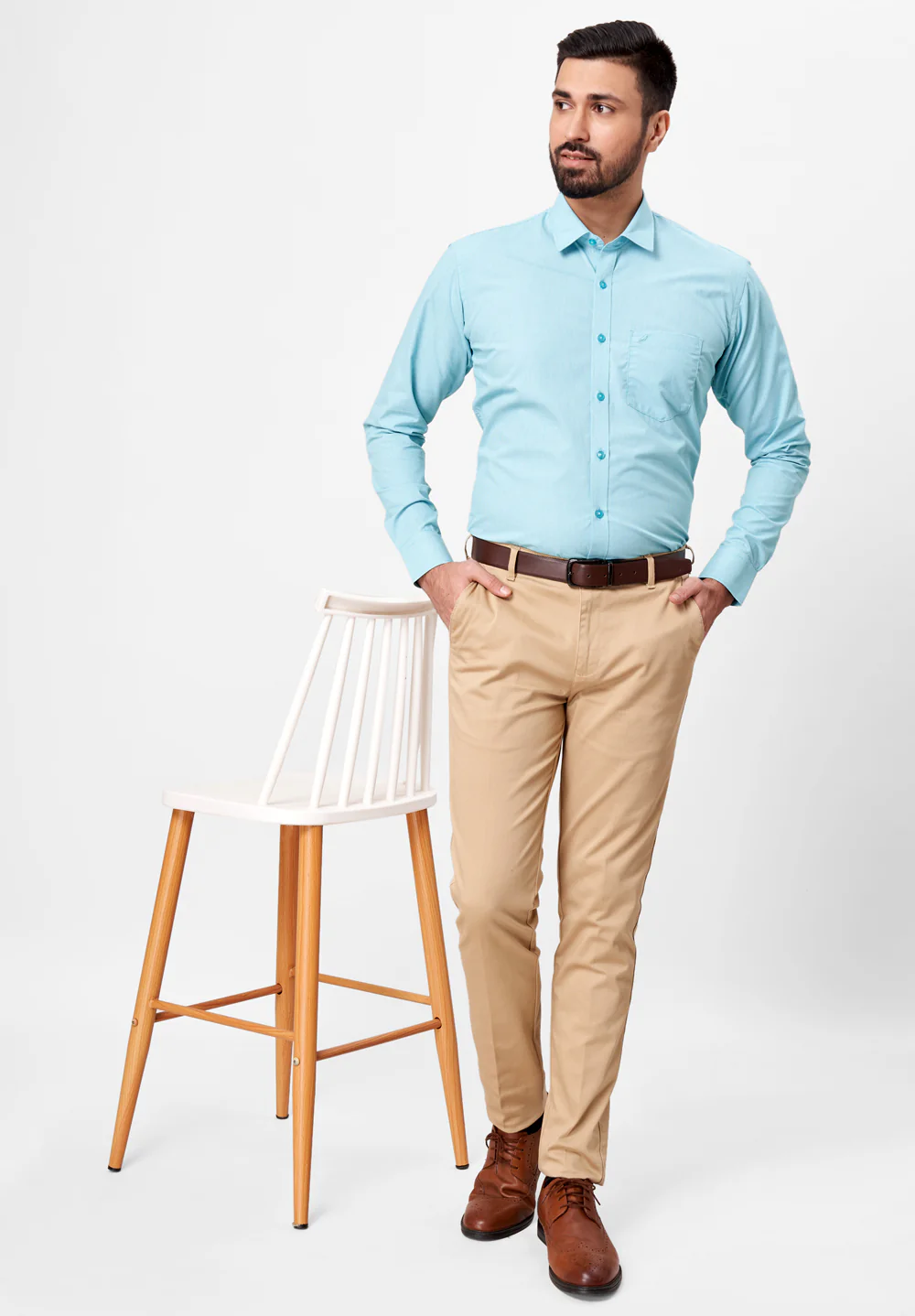 Men Blue Slim Fit Formal Shirt - Image 5