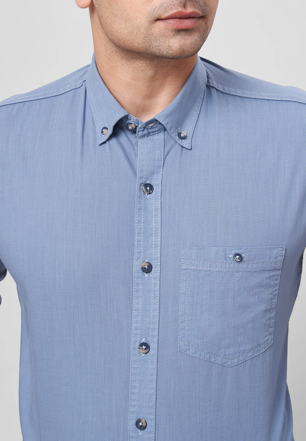 Men Blue Slim Fit Formal Shirt - Image 3
