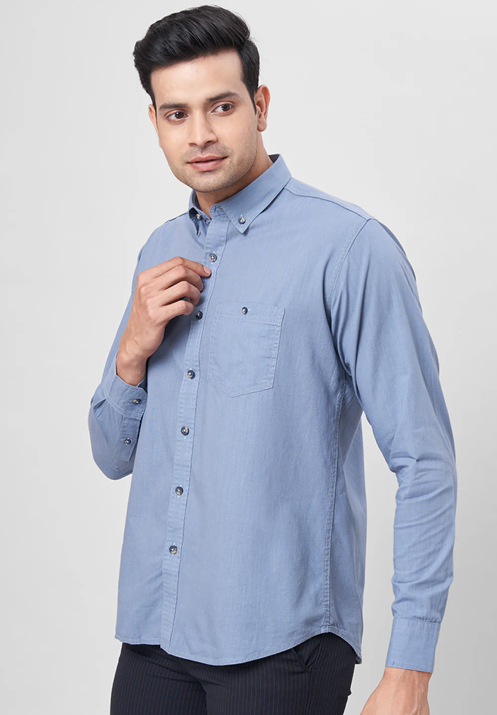Men Blue Slim Fit Formal Shirt - Image 4
