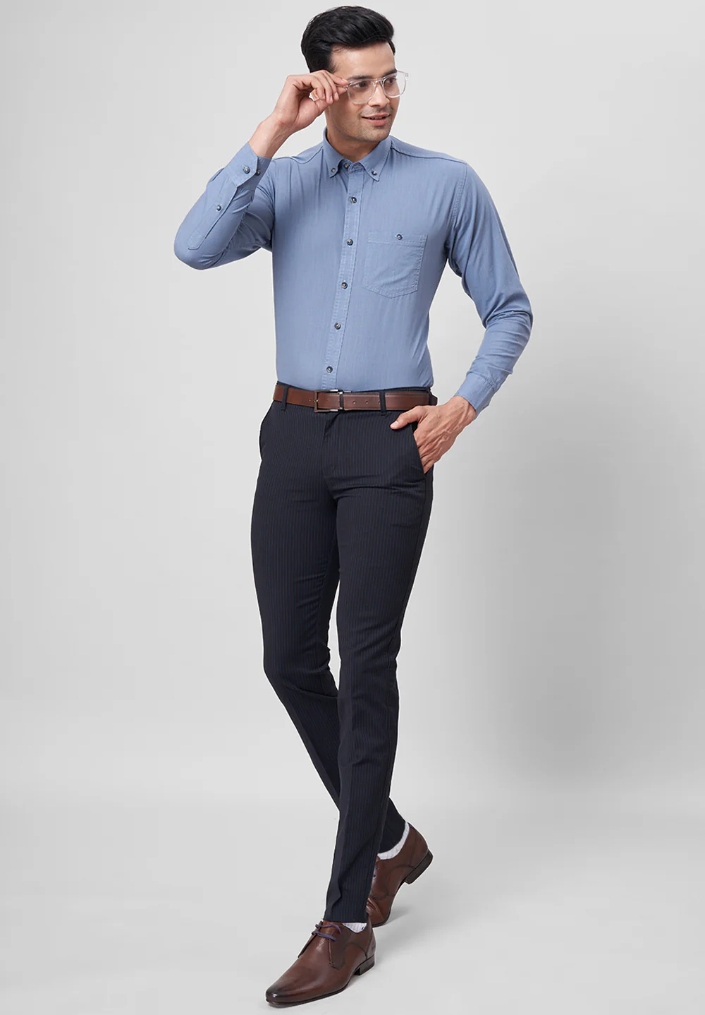 Men Blue Slim Fit Formal Shirt - Image 5