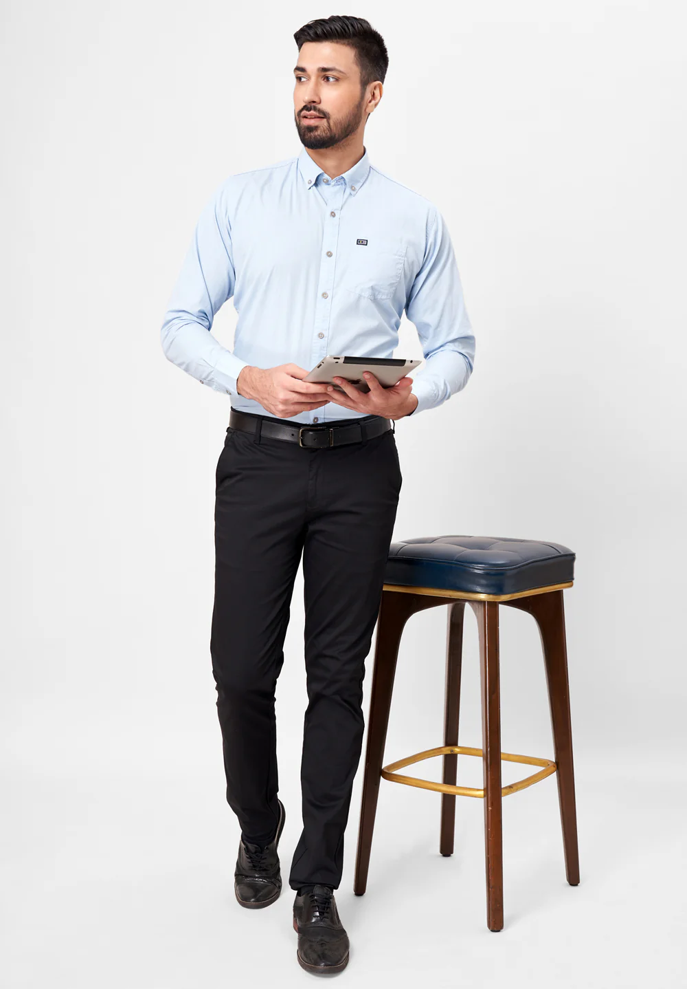 Men Blue Slim Fit Formal Shirt - Image 5