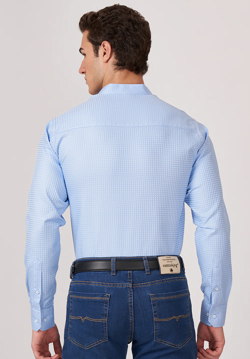 Men Blue Slim Fit Formal Shirt - Image 3