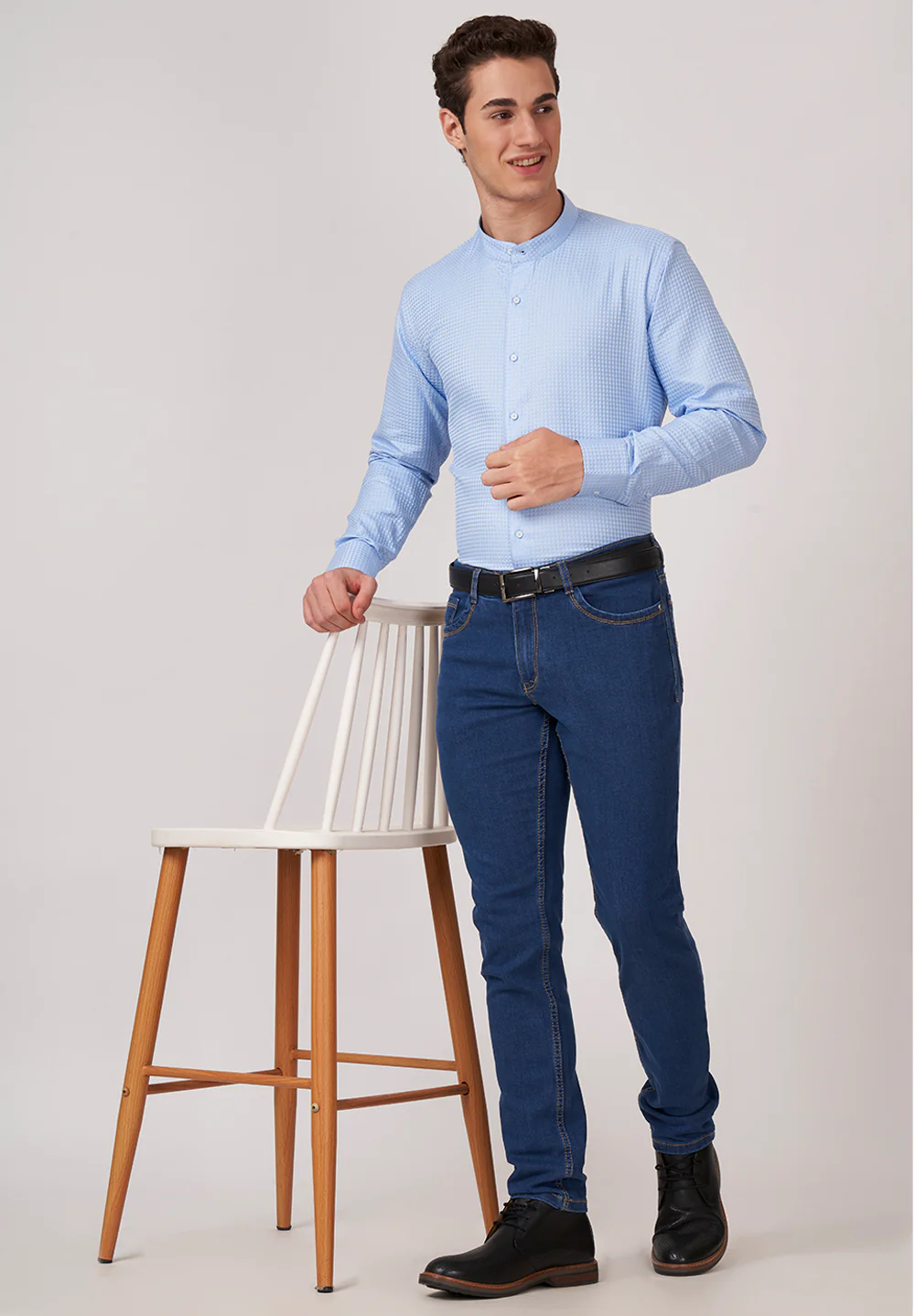 Men Blue Slim Fit Formal Shirt - Image 5