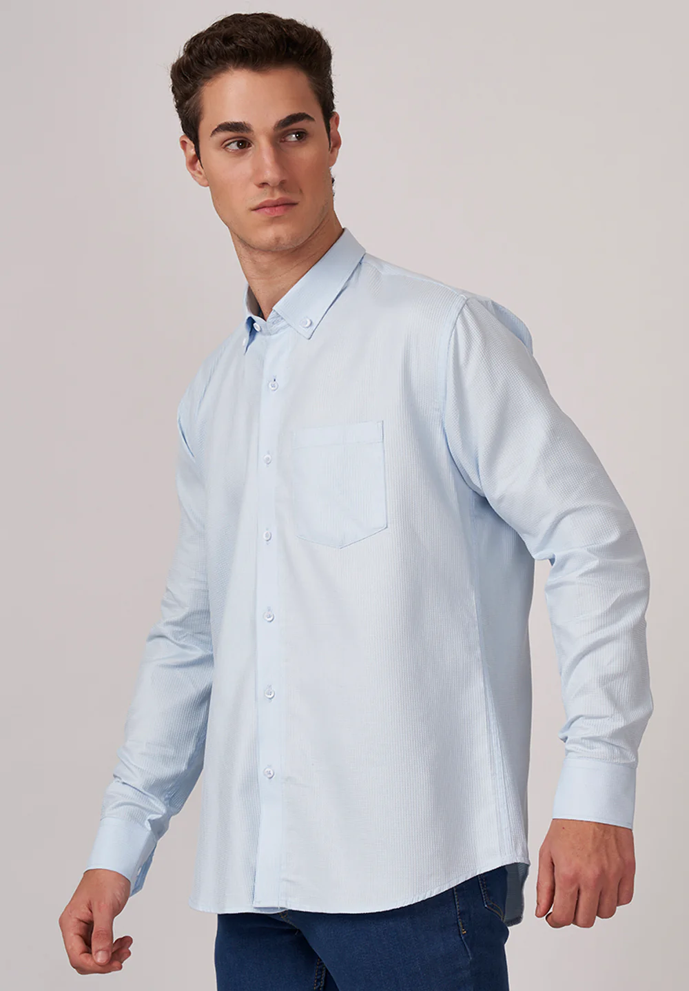 Men Blue Slim Fit Formal Shirt - Image 2