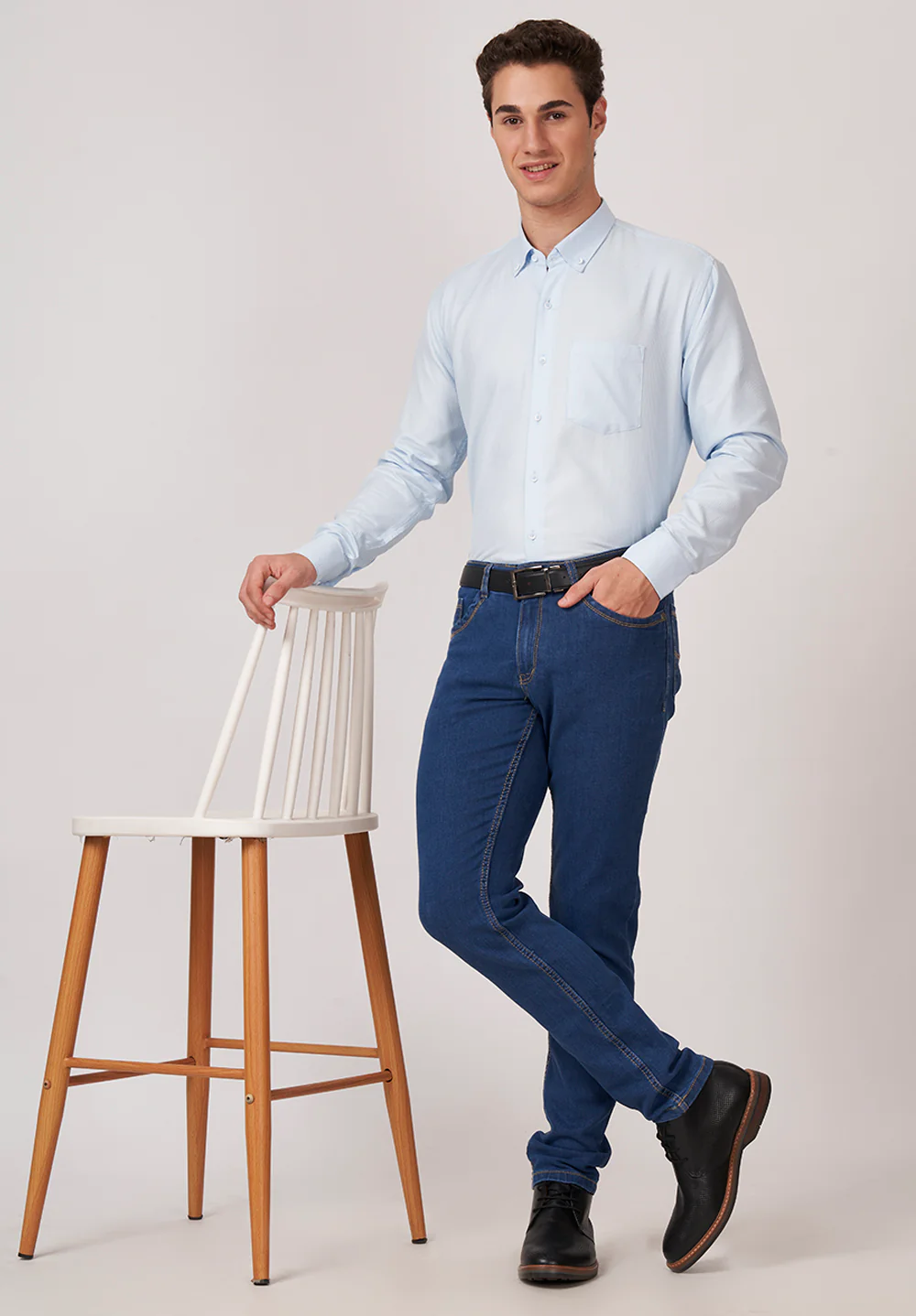 Men Blue Slim Fit Formal Shirt - Image 5