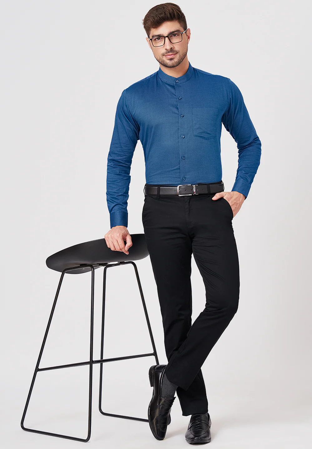 Men Blue Slim Fit Formal Shirt - Image 5