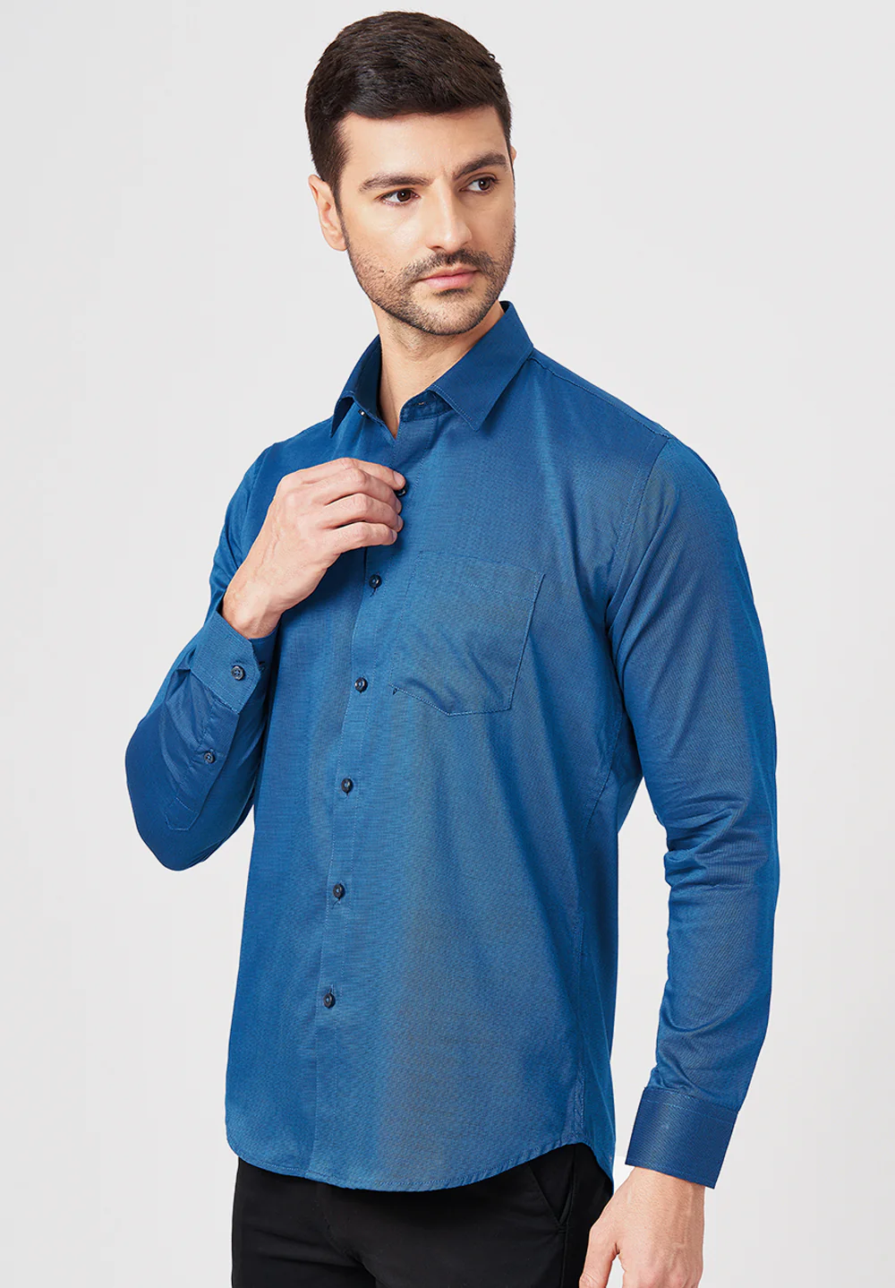 Men Blue Slim Fit Formal Shirt - Image 2
