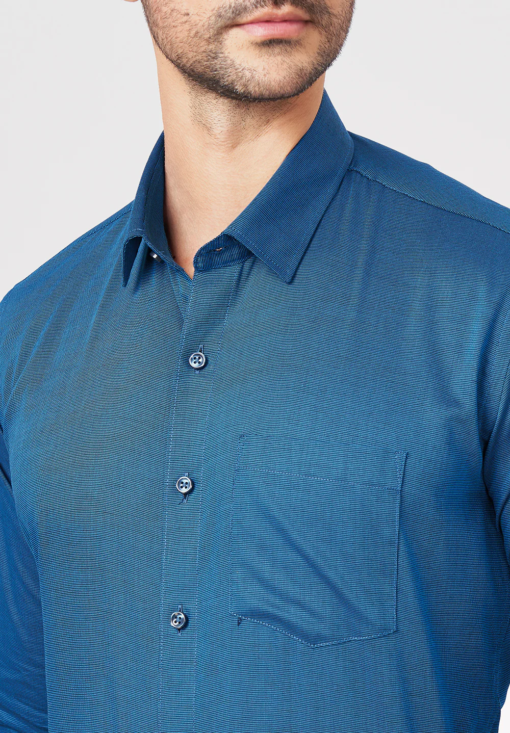 Men Blue Slim Fit Formal Shirt - Image 4