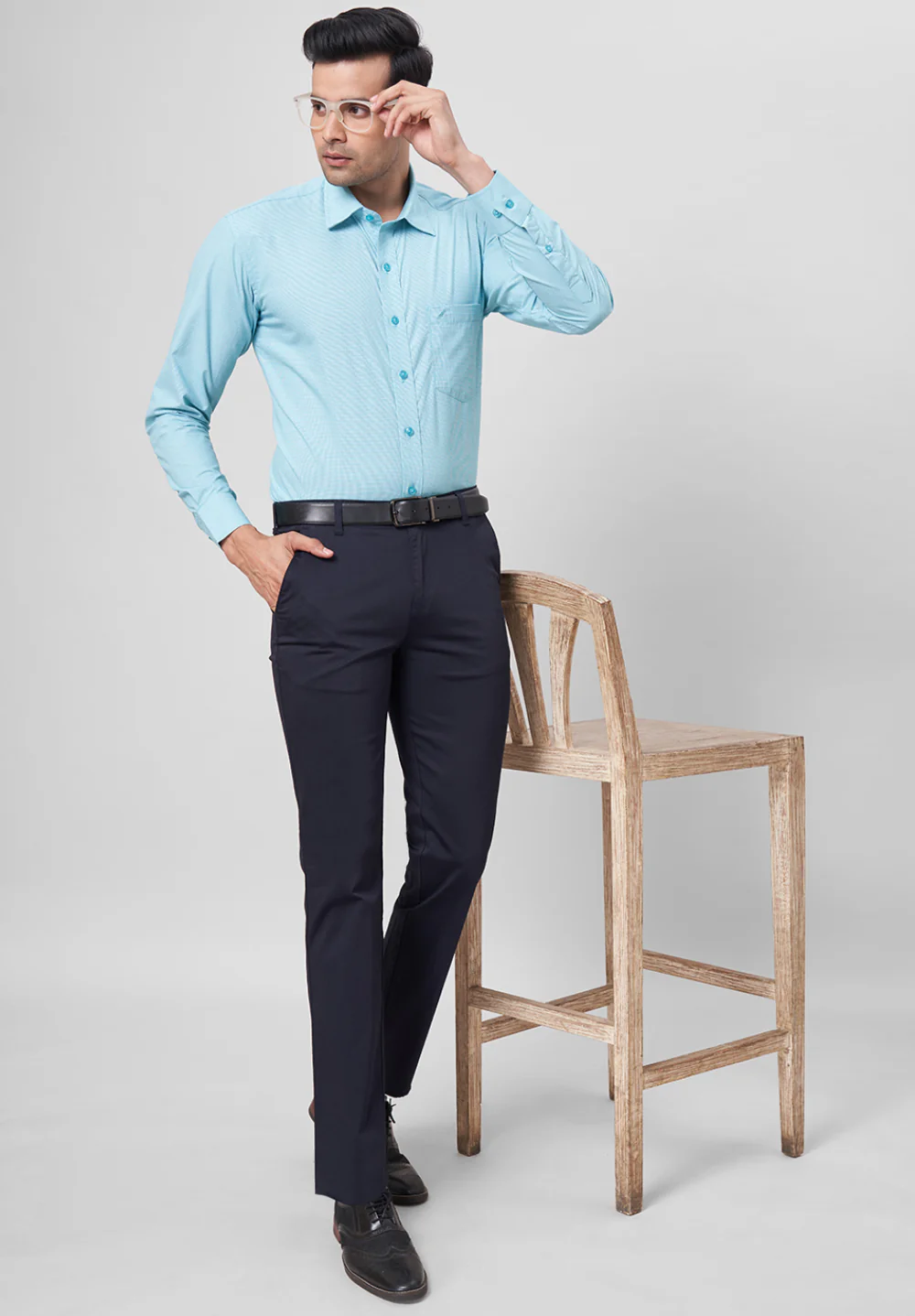 Men Blue Regular Fit Formal Shirt - Image 4