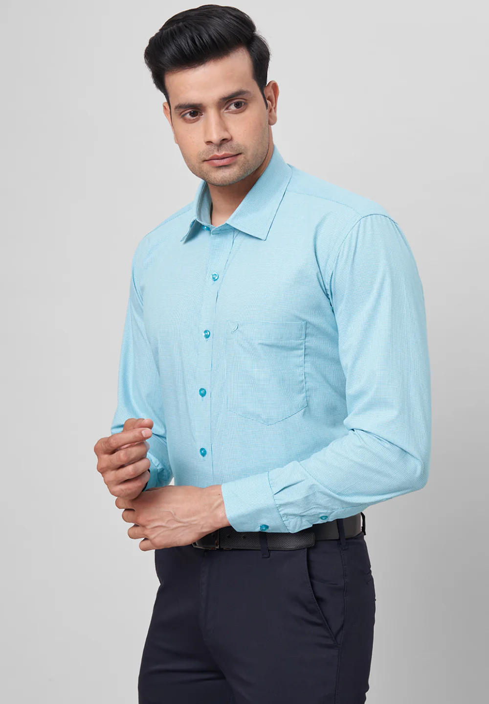 Men Blue Regular Fit Formal Shirt - Image 5