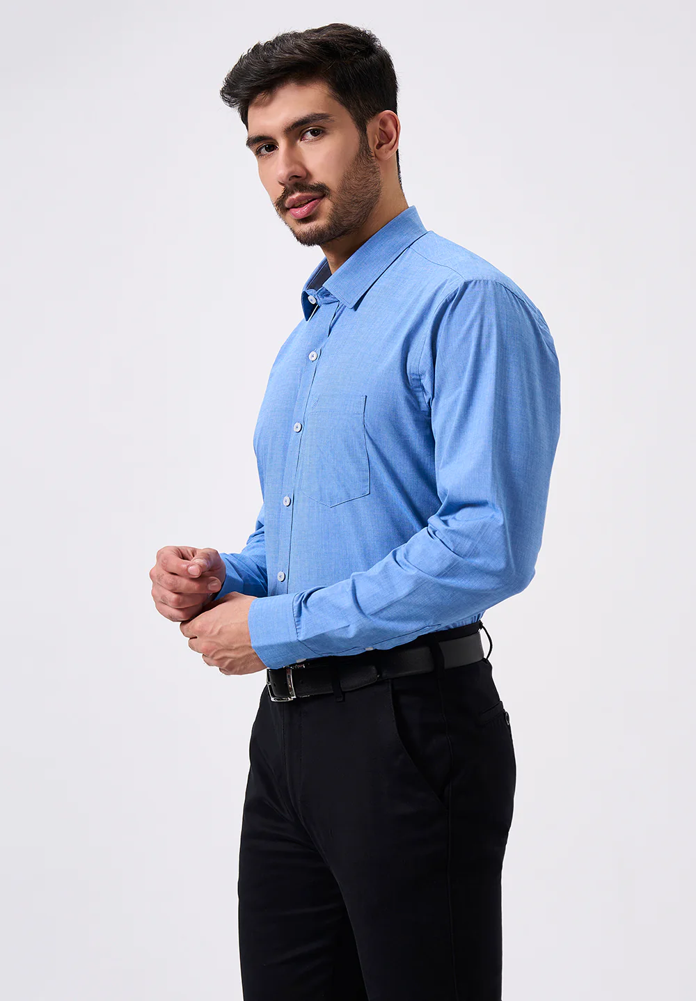 Men Blue Slim Fit Formal Shirt - Image 3