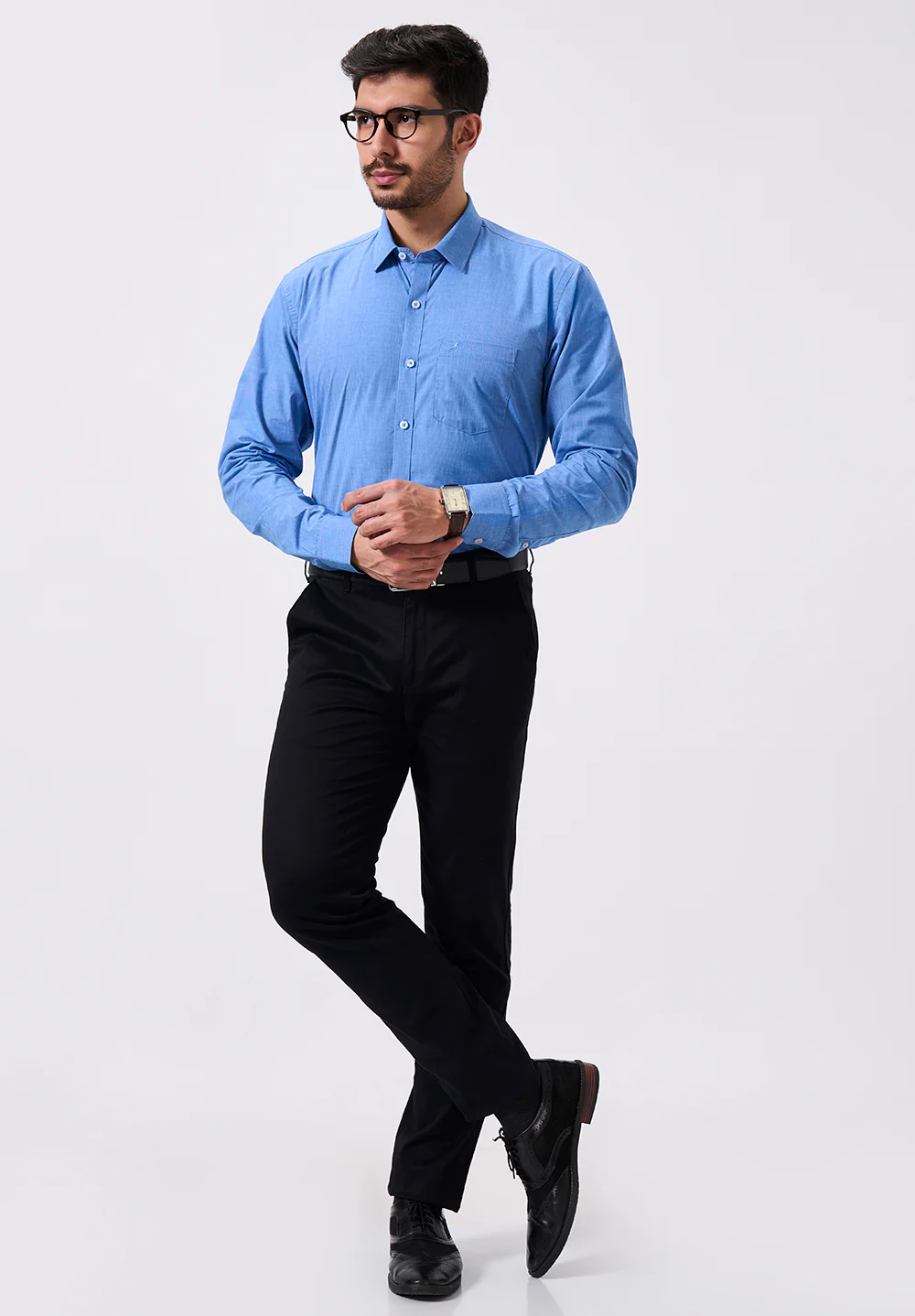 Men Blue Slim Fit Formal Shirt - Image 4