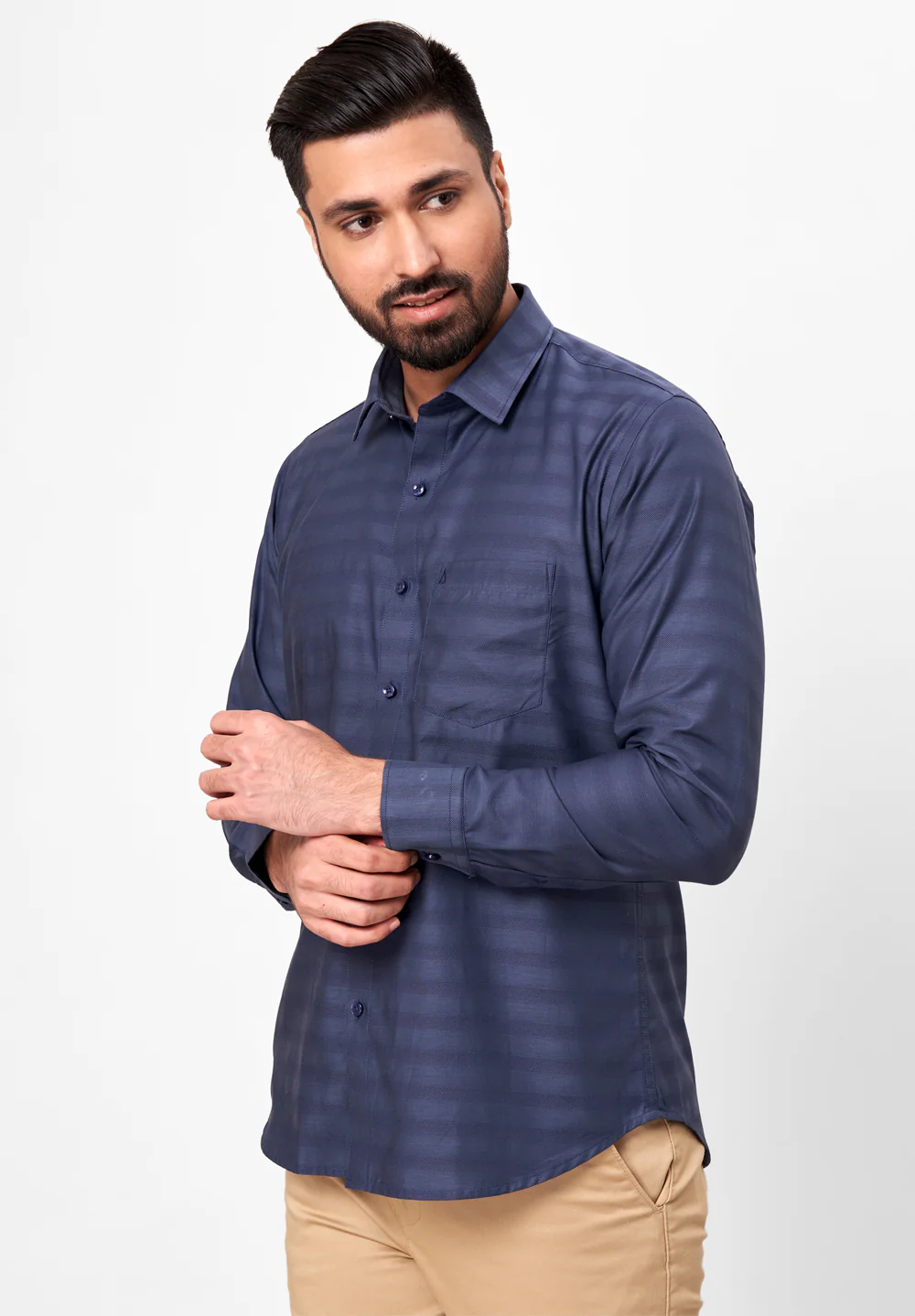 Men Blue Slim Fit Formal Shirt - Image 3