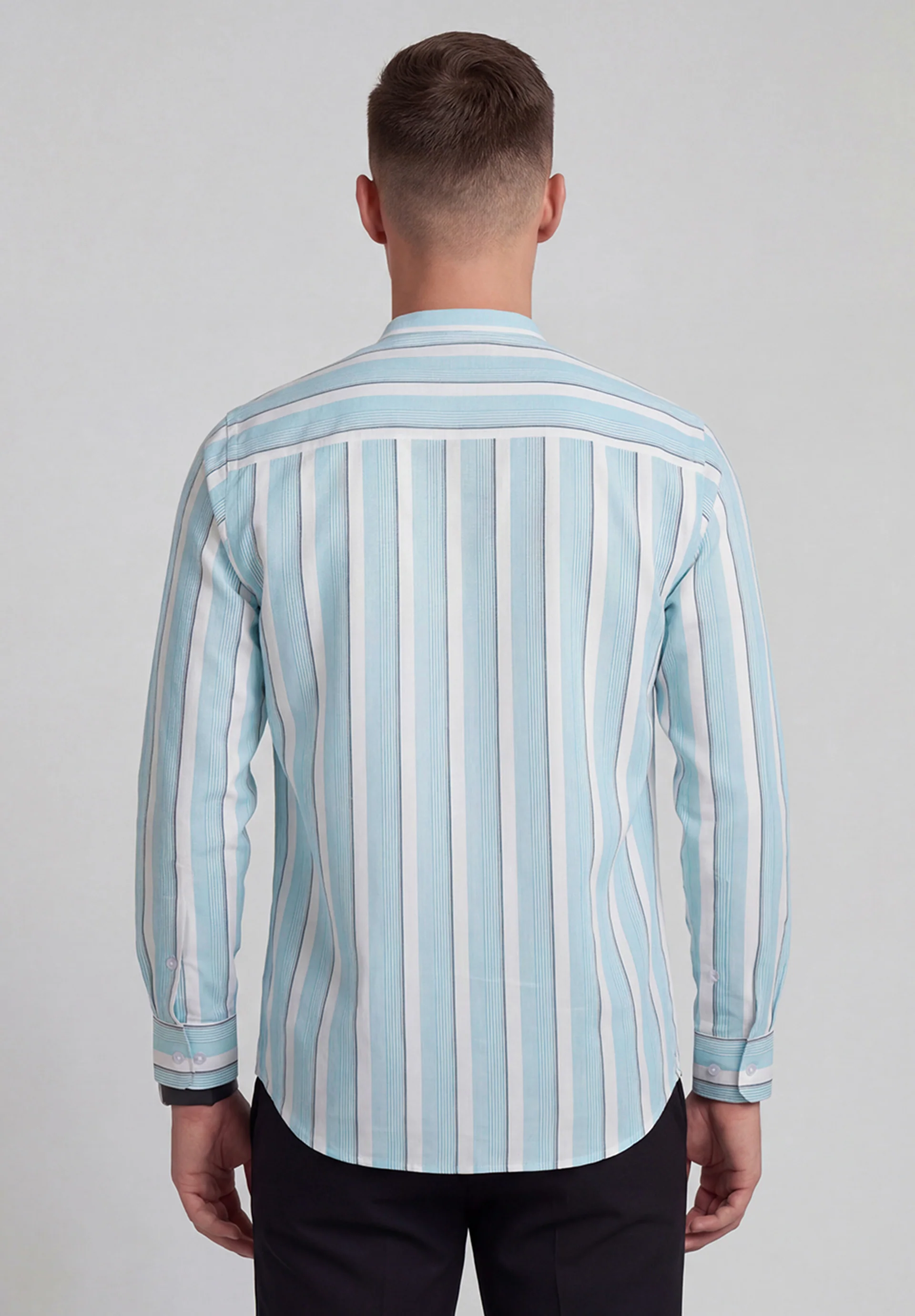 Men Blue Striped Slim Fit Formal Shirt - Image 5