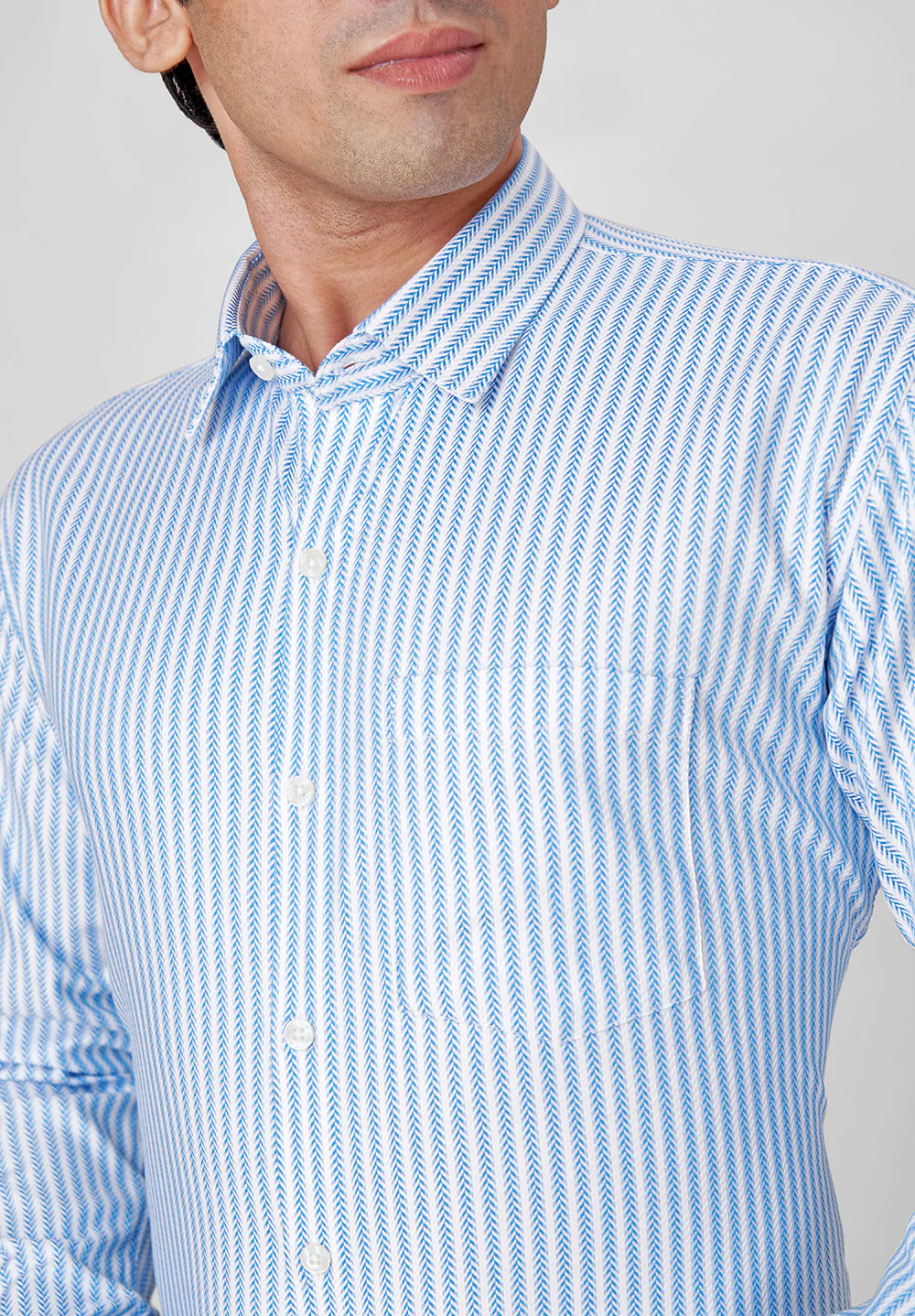 Men Blue Slim Fit Formal Shirt - Image 3