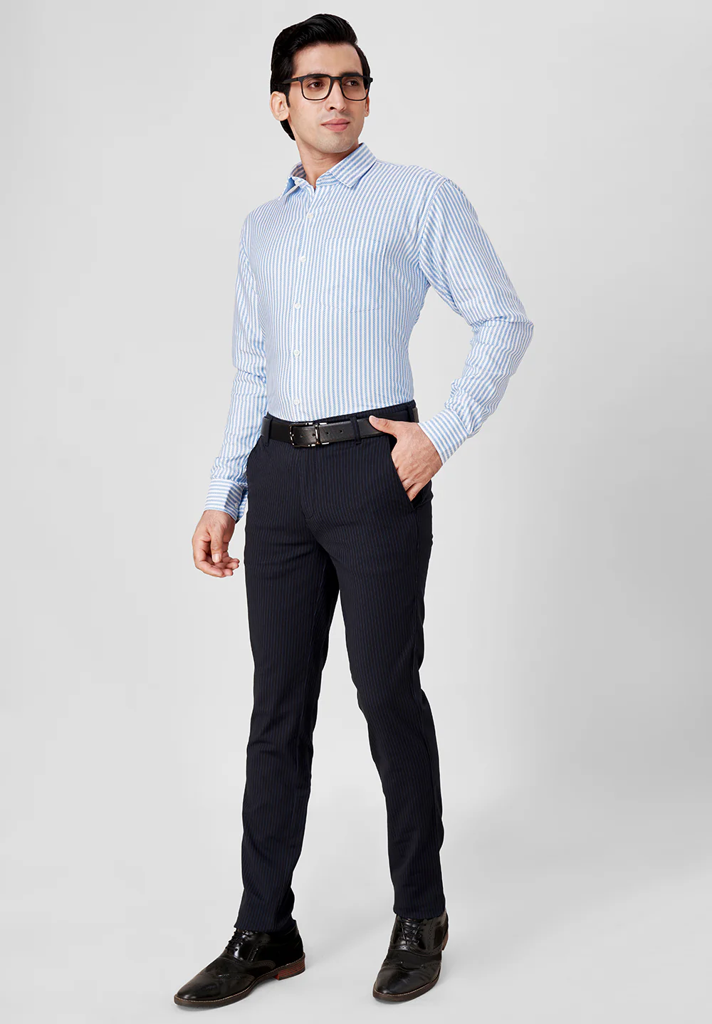 Men Blue Slim Fit Formal Shirt - Image 4