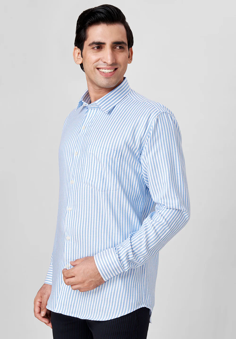 Men Blue Slim Fit Formal Shirt - Image 5