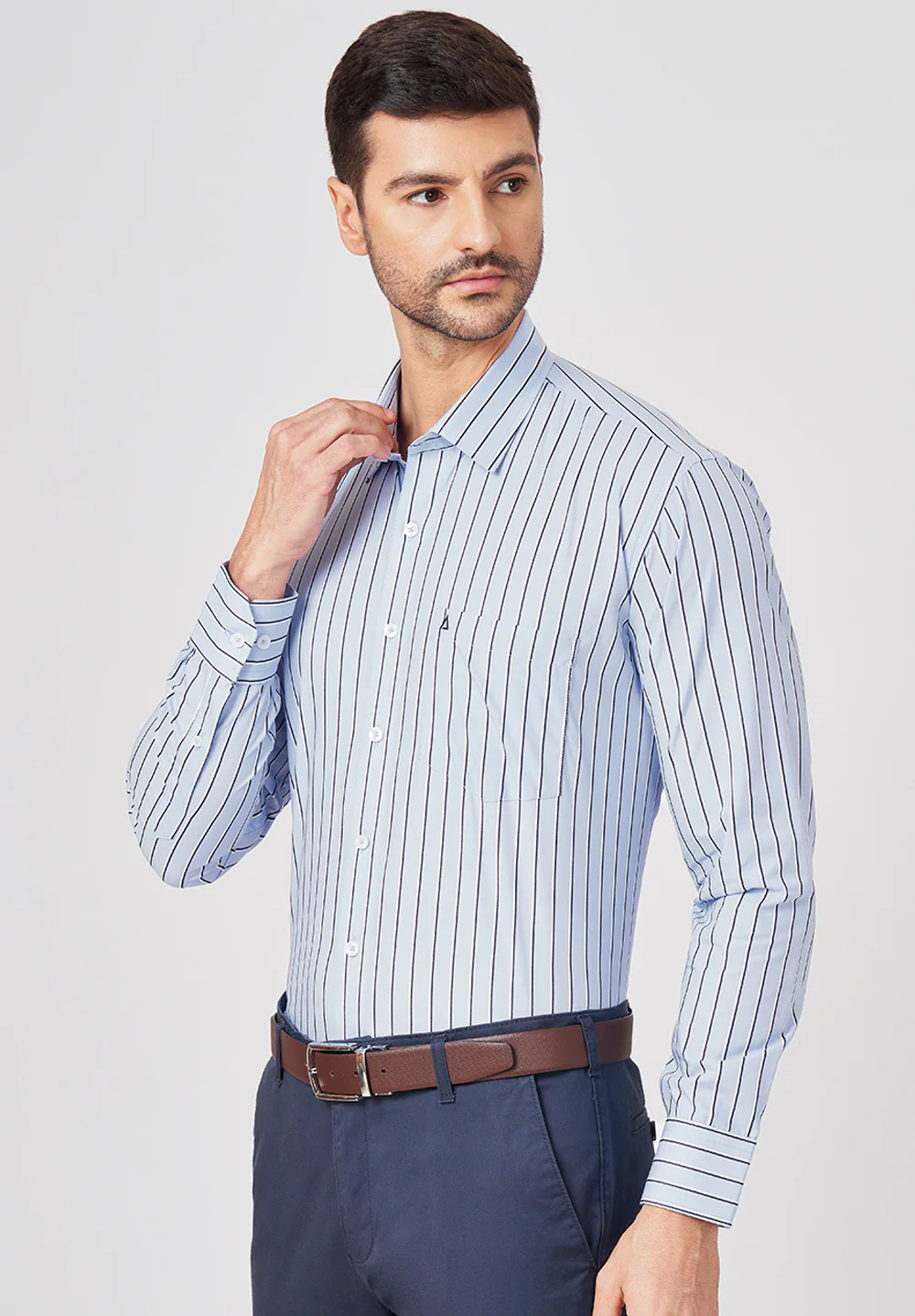Men Blue Regular Fit Formal Shirt - Image 4