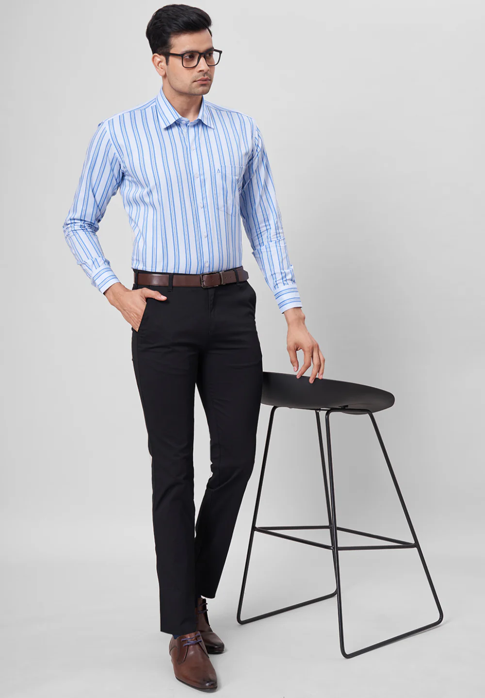 Men Blue Regular Fit Formal Shirt - Image 4