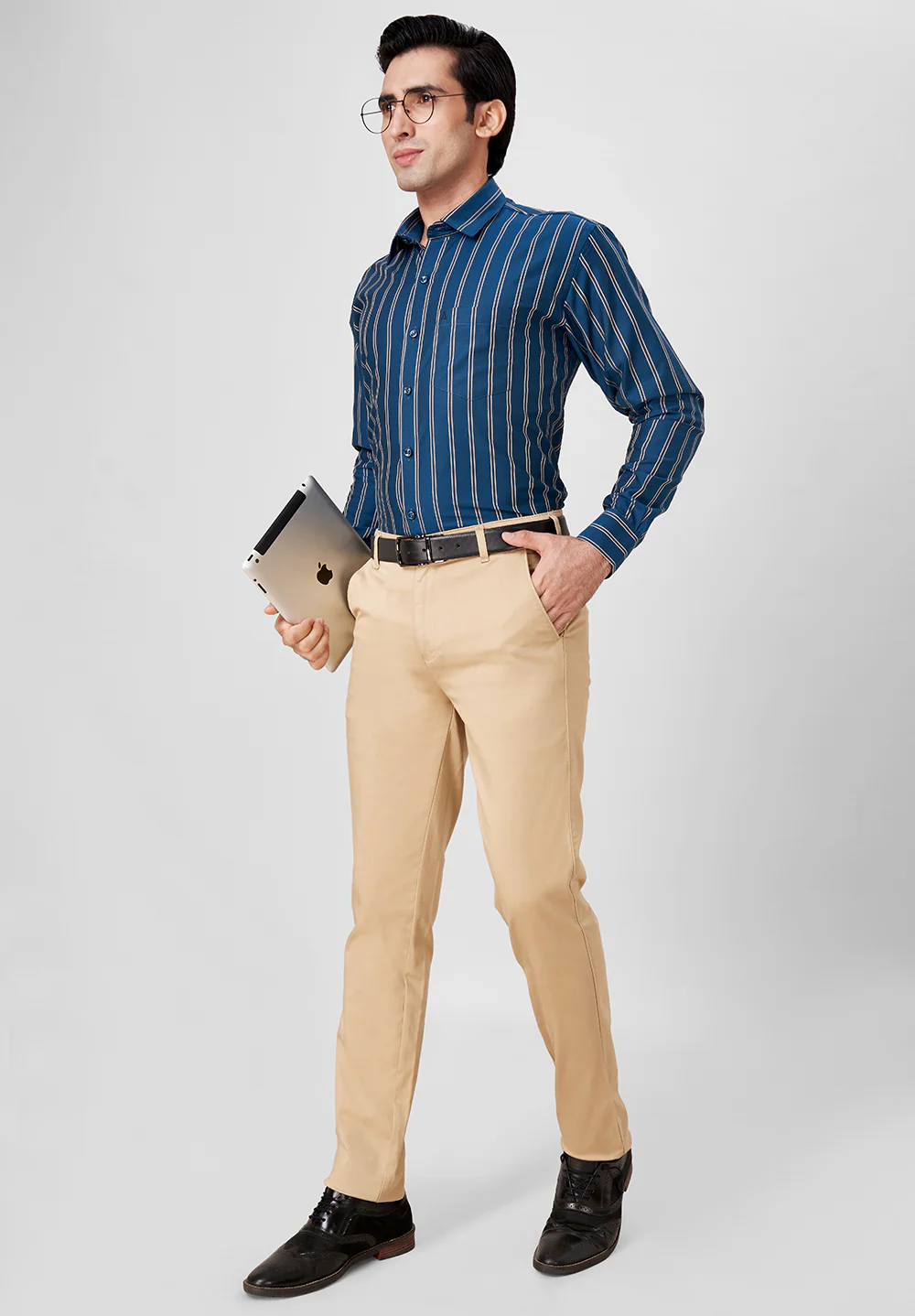 Men Blue Slim Fit Formal Shirt - Image 5