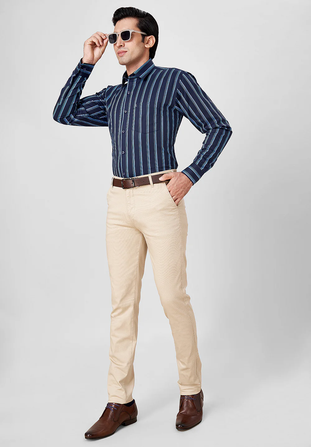 Men Blue Slim Fit Formal Shirt - Image 5