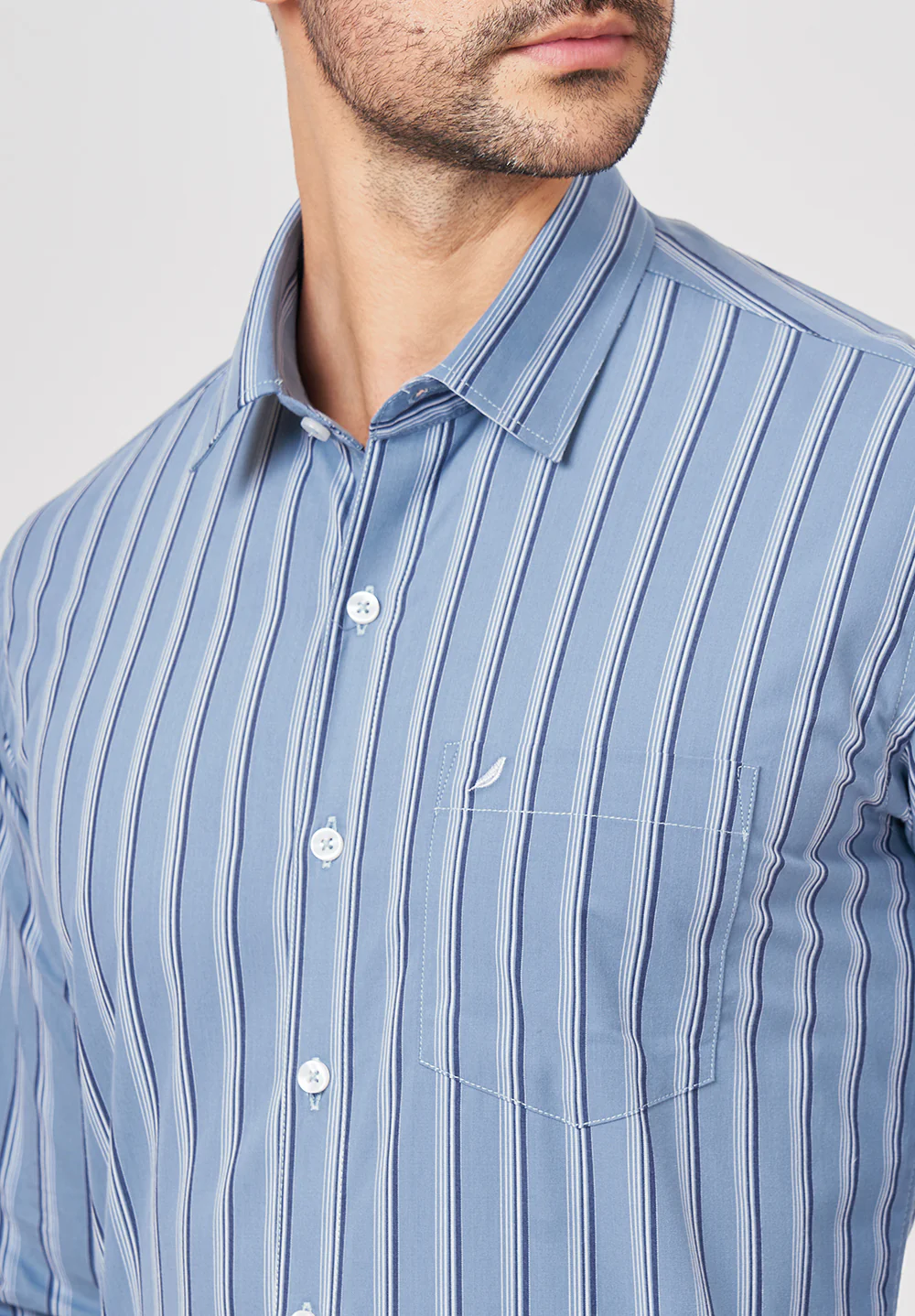 Men Blue Slim Fit Formal Shirt - Image 3