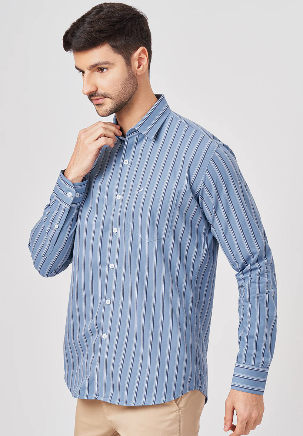 Men Blue Slim Fit Formal Shirt - Image 4