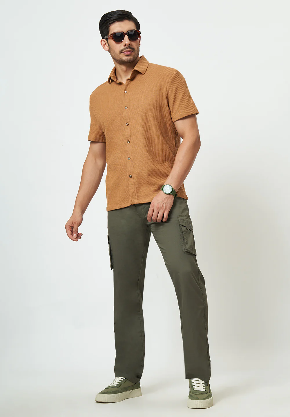 Men Brown Striped Casual Shirt - Image 4
