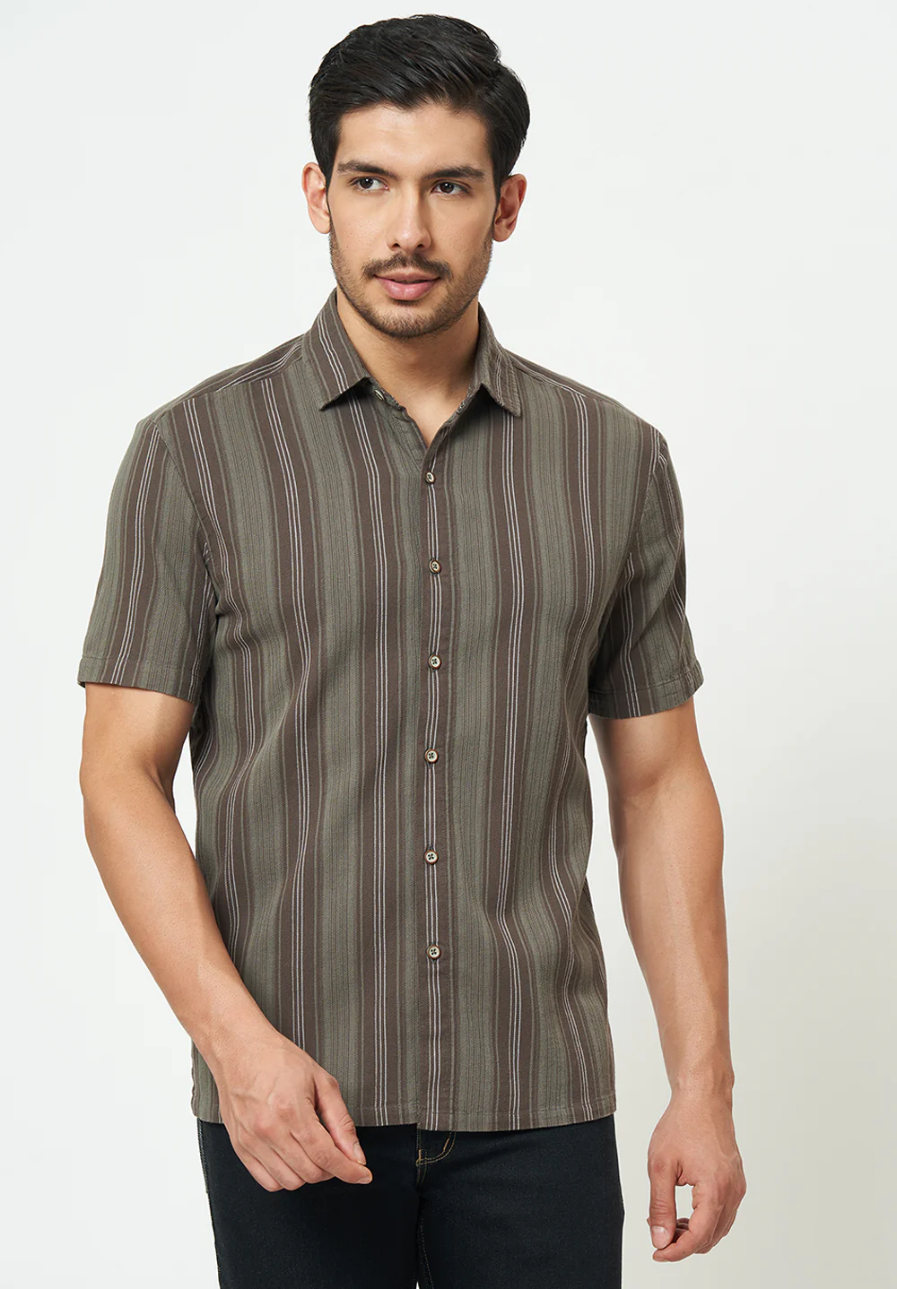Men Brown Striped Casual Shirt