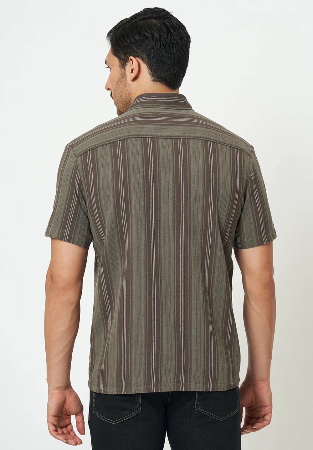Men Brown Striped Casual Shirt - Image 2