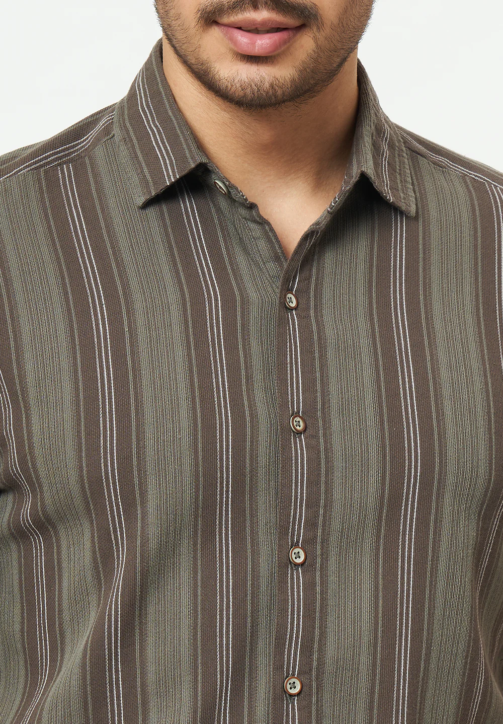 Men Brown Striped Casual Shirt - Image 3