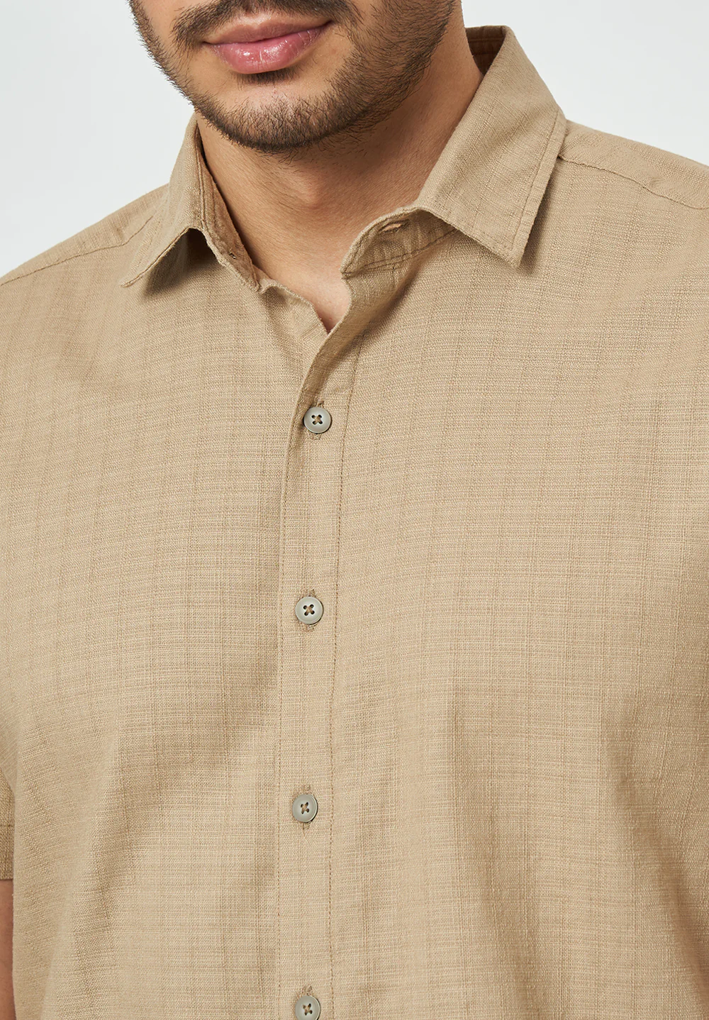 Men Beige Textured Casual Shirt - Image 4