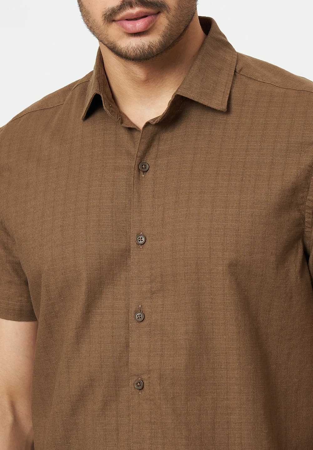 Men Brown Textured Casual Shirt - Image 3