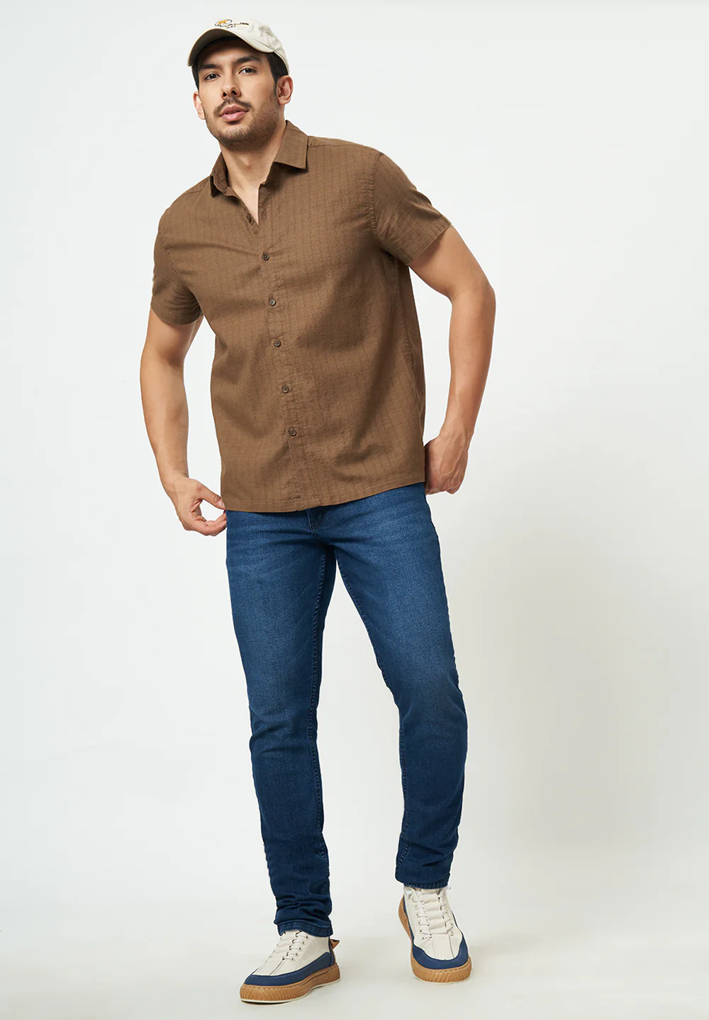 Men Brown Textured Casual Shirt - Image 4