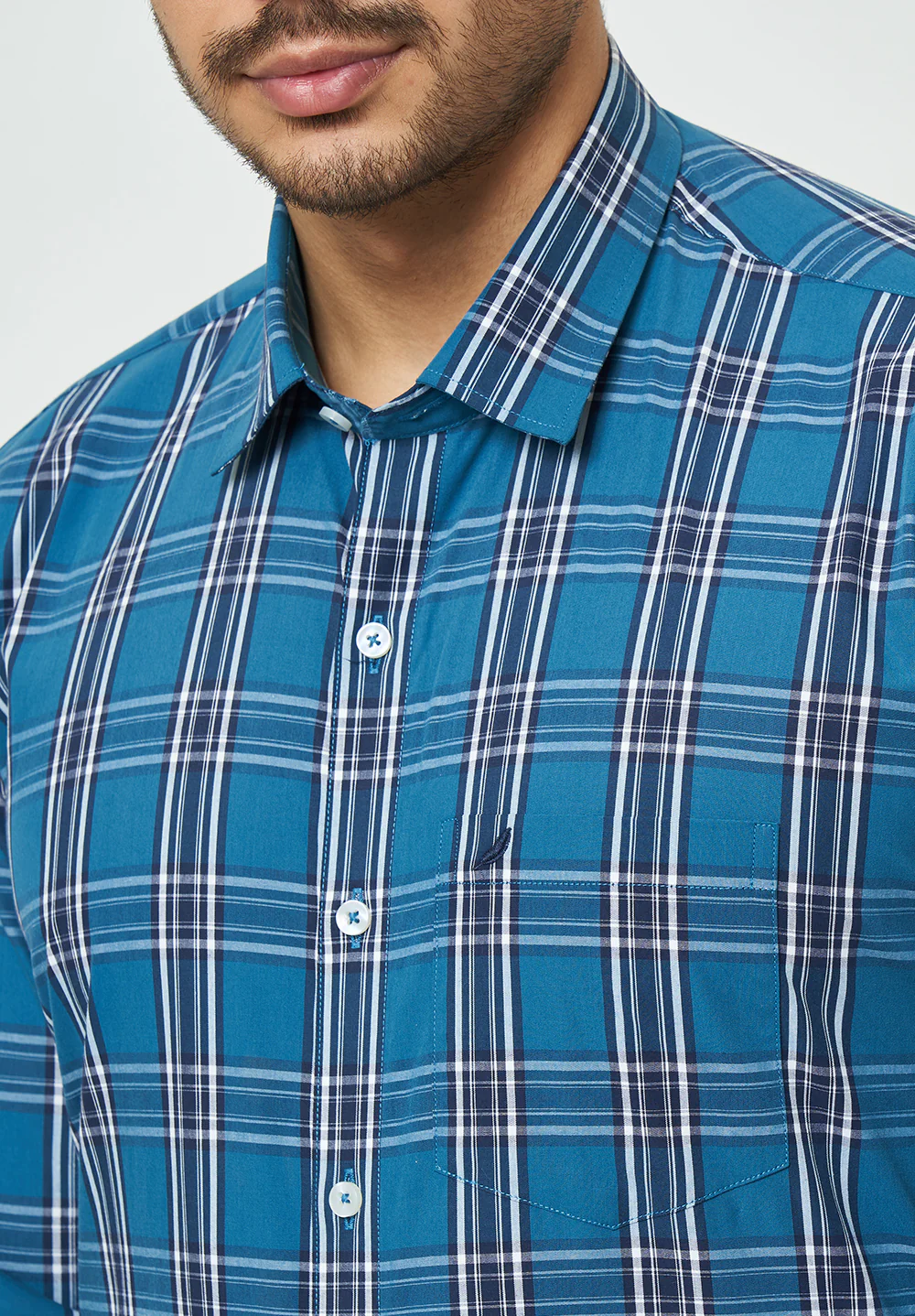 Men Blue Slim Fit Formal Shirt - Image 4