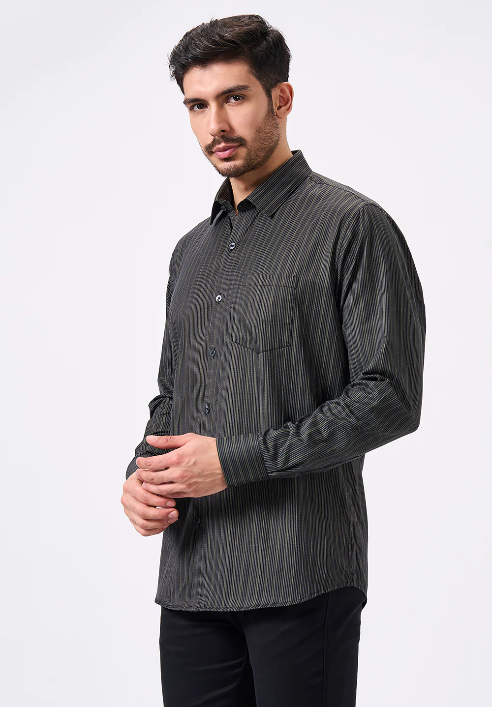 Men Black Slim Fit Formal Shirt - Image 4
