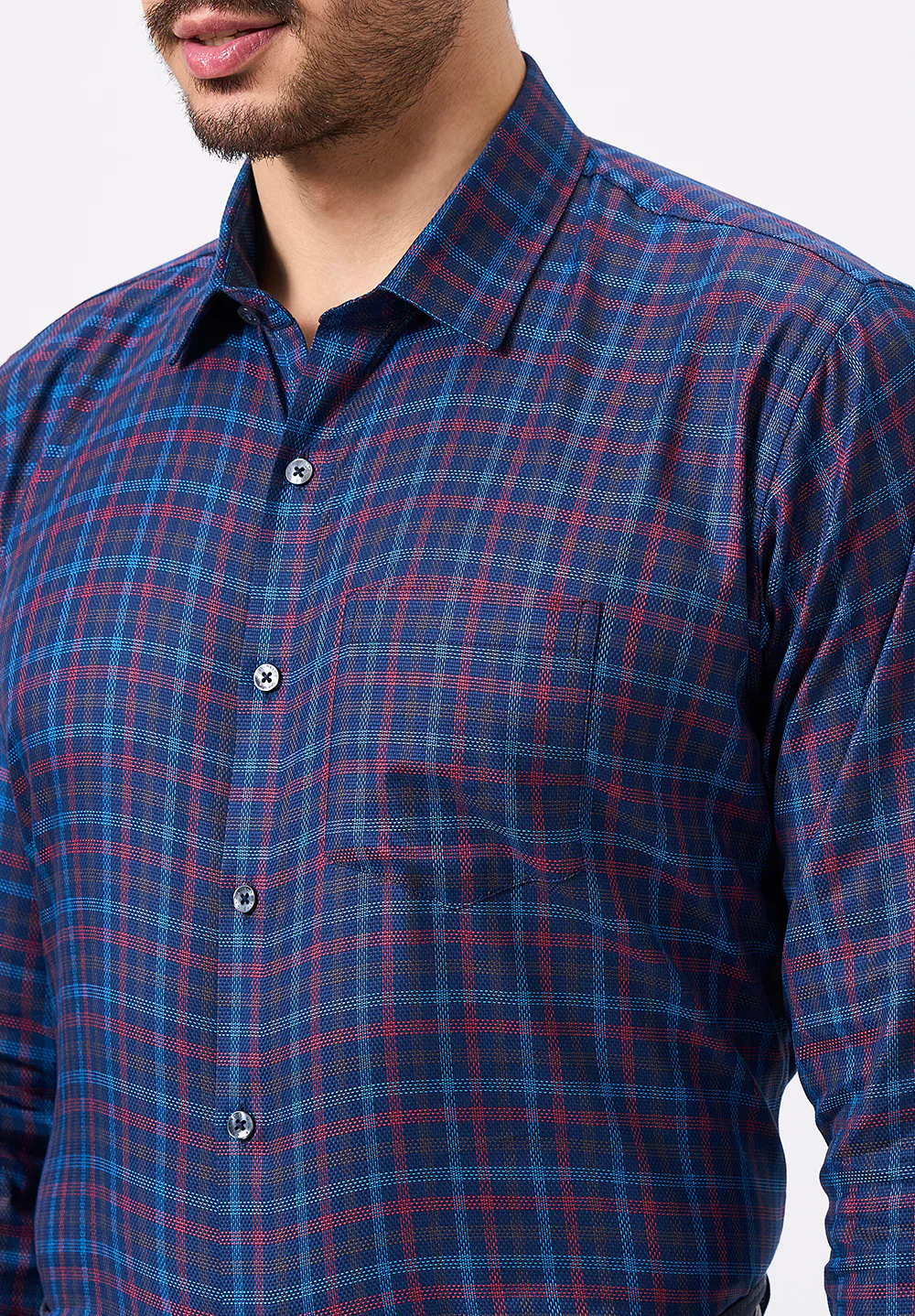 Men Blue Slim Fit Formal Shirt - Image 3