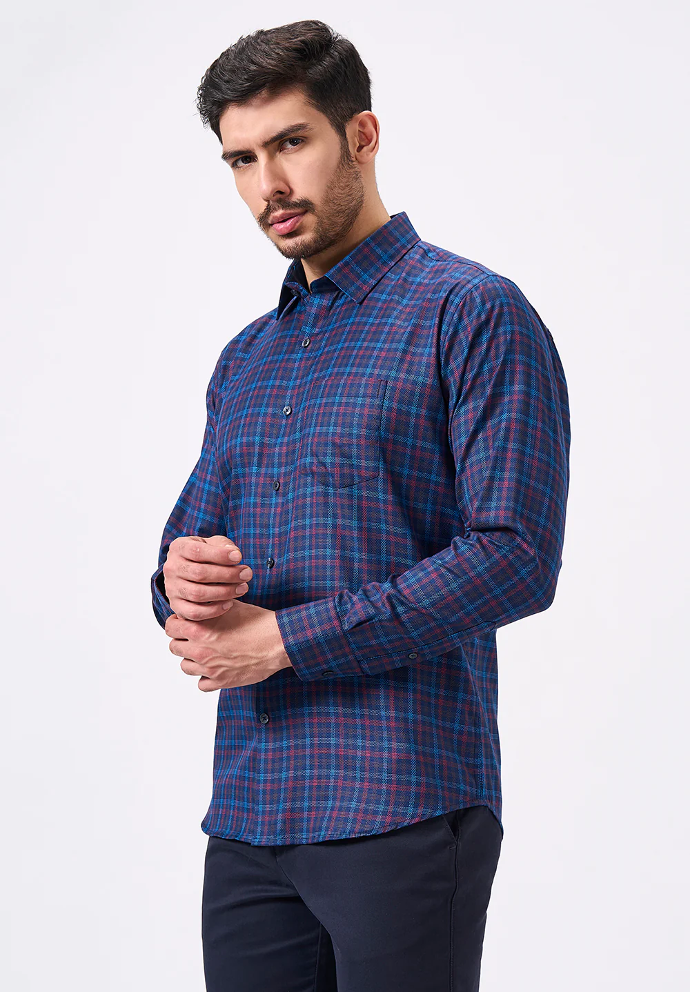Men Blue Slim Fit Formal Shirt - Image 4