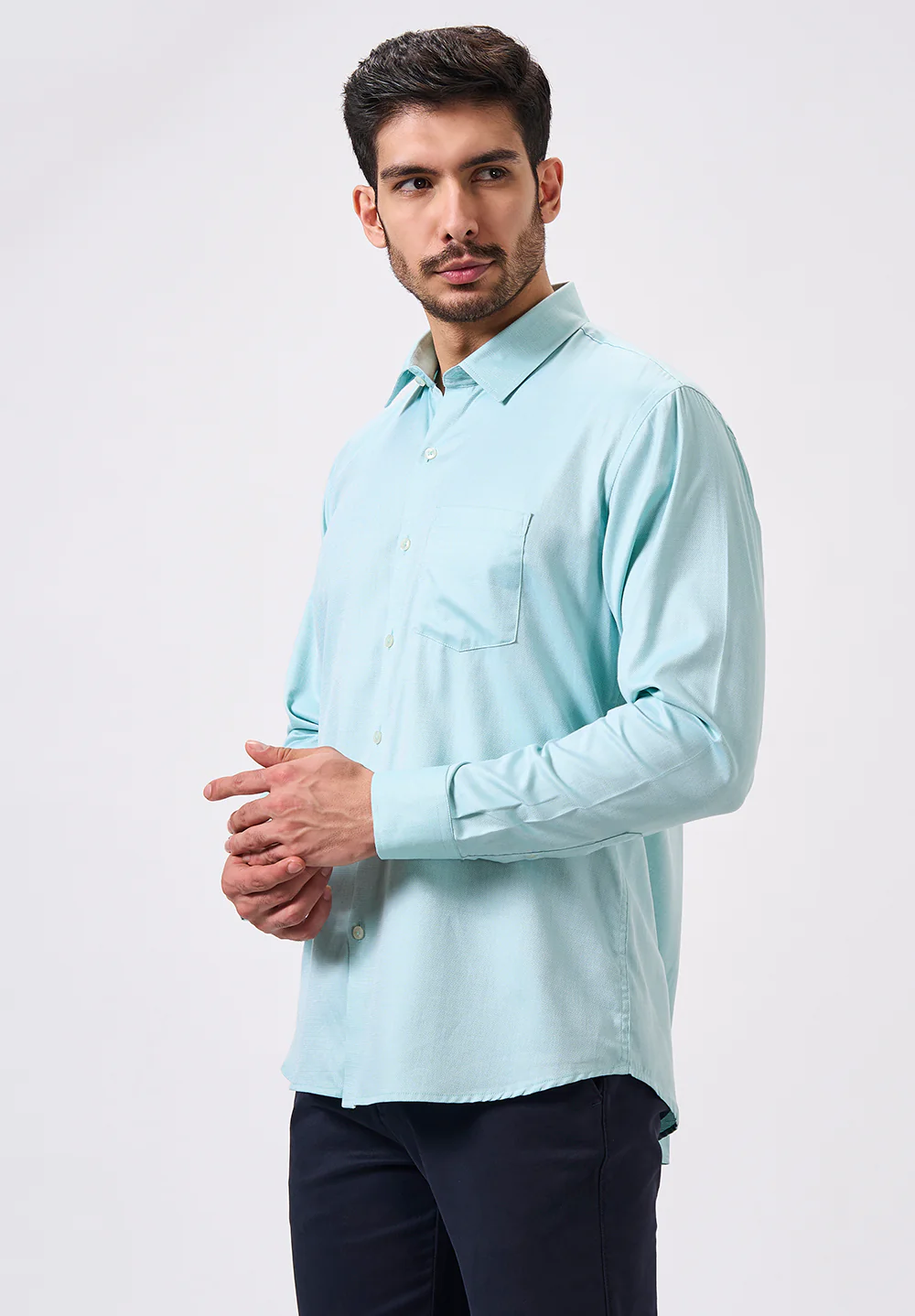 Men Blue Slim Fit Formal Shirt - Image 4