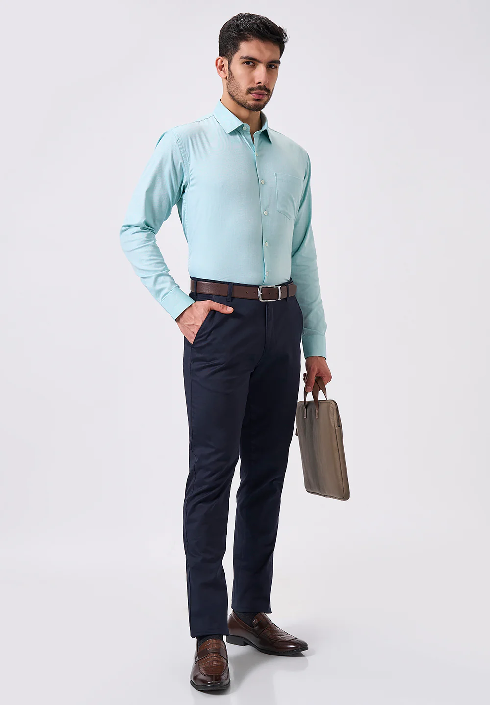 Men Blue Slim Fit Formal Shirt - Image 5
