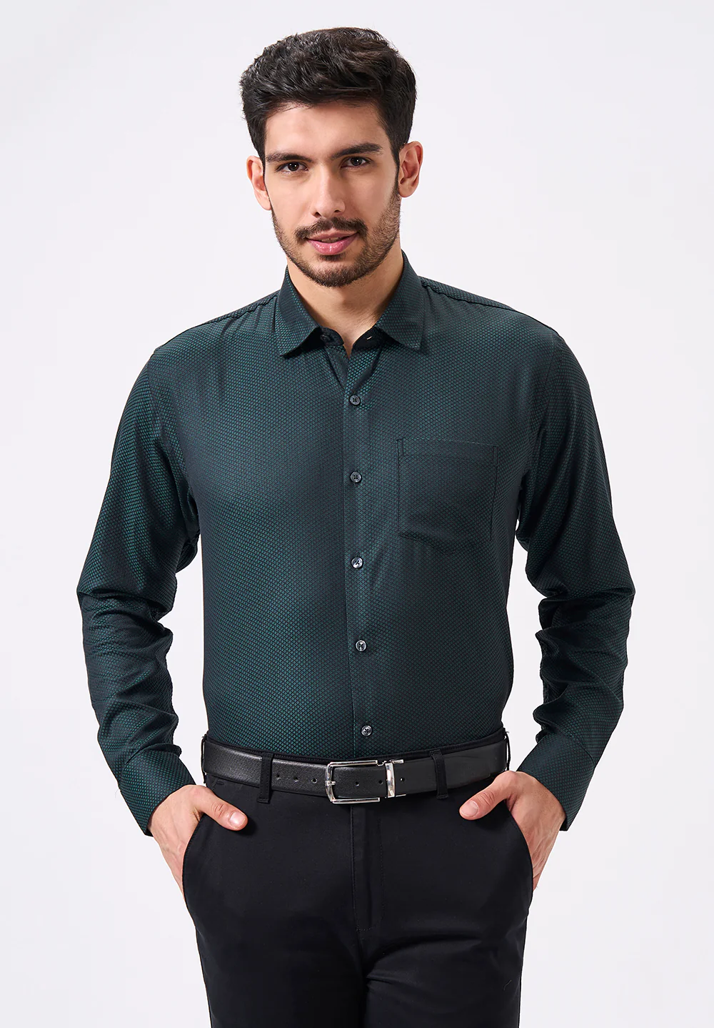 Men Green Slim Fit Formal Shirt
